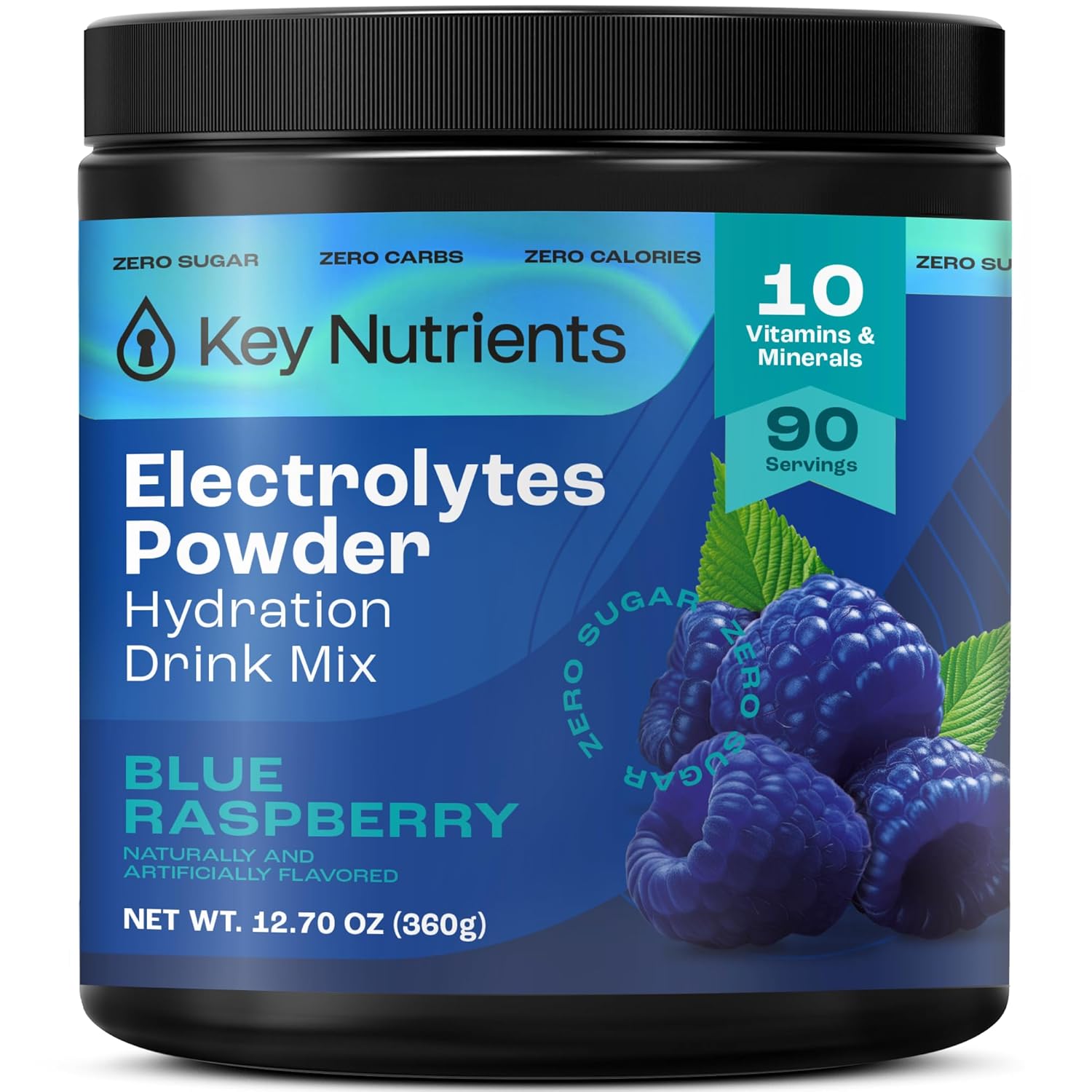 KEY NUTRIENTS Multivitamin Electrolytes Powder No Sugar - Sweet Blue Raspberry Electrolyte Powder - Endurance & Energy Supplement - Hydration Powder - No Calories - 90 Servings - Made in USA