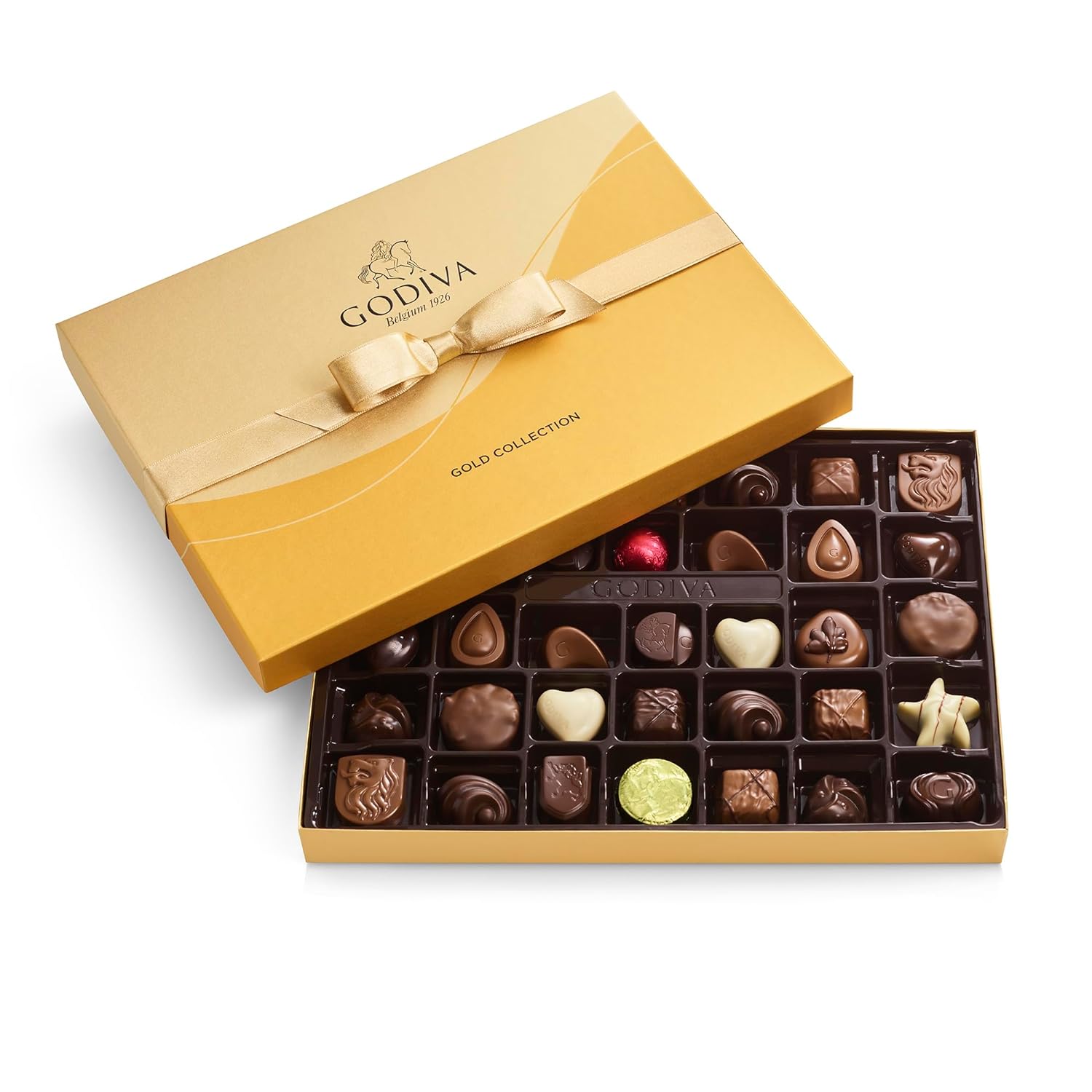 Godiva Assorted Chocolate Gift Box- Milk, White and Dark Chocolate with Caramel and Nuts, Gourmet Chocolate Candy Gift Basket for Graduation, Congratulations, Birthday and Anniversary, Gold Ribbon, 36-Piece