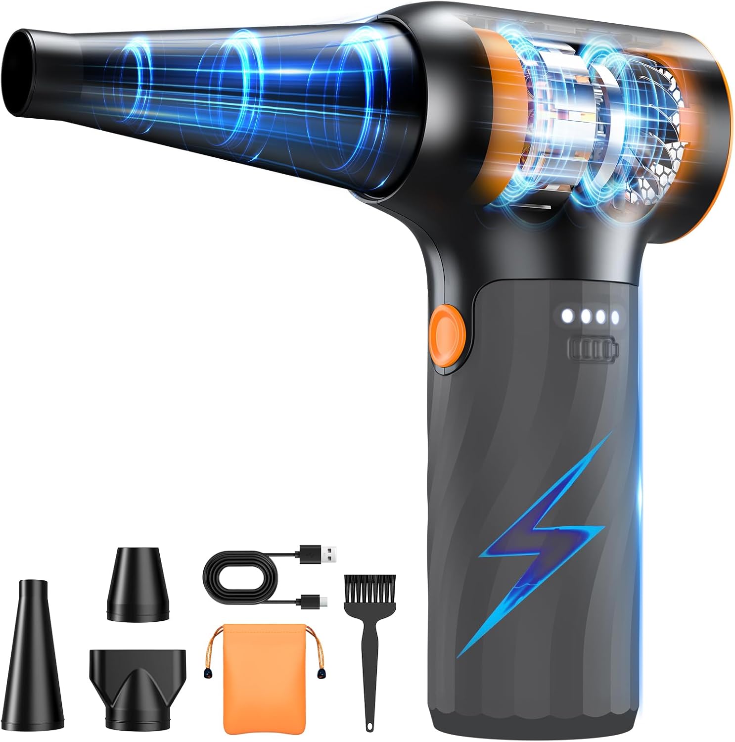 Compressed Air Duster, 260000RPM Cordless Electric Air Blower with Brushless Motor, 3-Speed Adjustable & Rechargeable – Powerful Dust Cleaner for Keyboard, Computer, Car, Outdoor, Air Bed