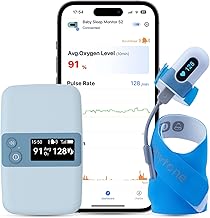 Babytone Baby Sleep Monitor with Base Station, Wearable Smart Sock Foot Monitor with App Report, Tracks Heart Rate, Movement and Average Oxygen Level, Fits Newborn 0 to 36 Months Old （BBSM S2）