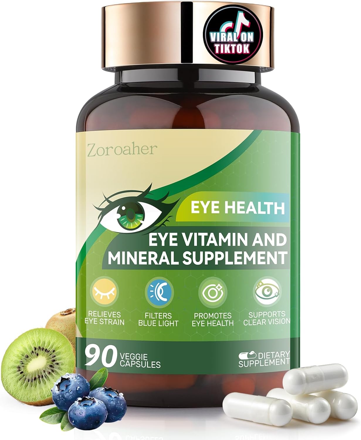 Advanced Eye Vitamins and Mineral Supplement with Lutein & Zeaxanthin + Zinc, Vitamin C & E - Supports Vision, Macular Health & Eye Health - 90 Count