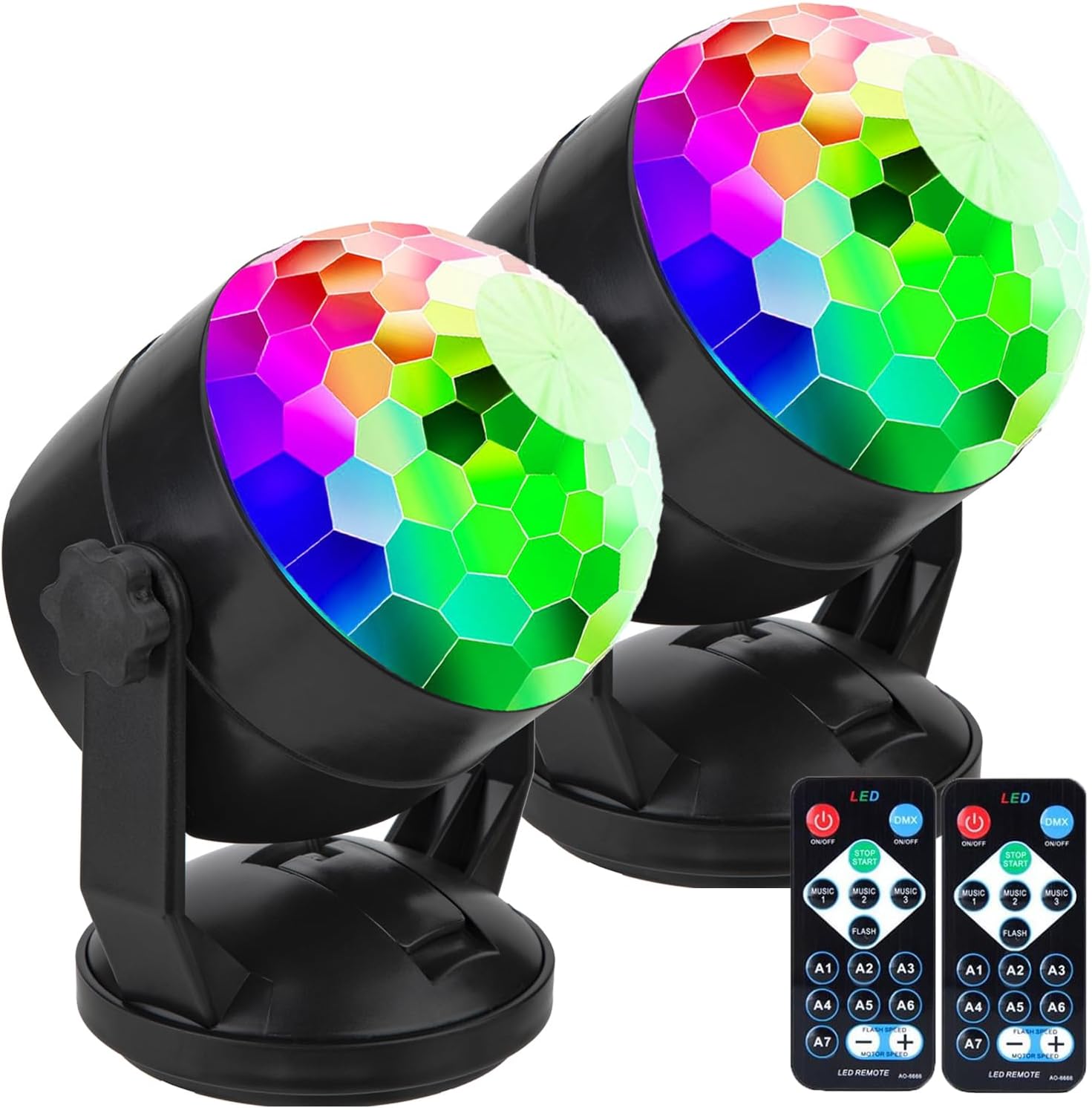 [Pack of 2] Remote Control Battery Powered Portable Sound Activated Party Lights for Outdoor and Indoor, USB Plug in, Dj Lighting, RBG Disco Ball, Strobe Lamp Stage Par Light for Room Dance Parties
