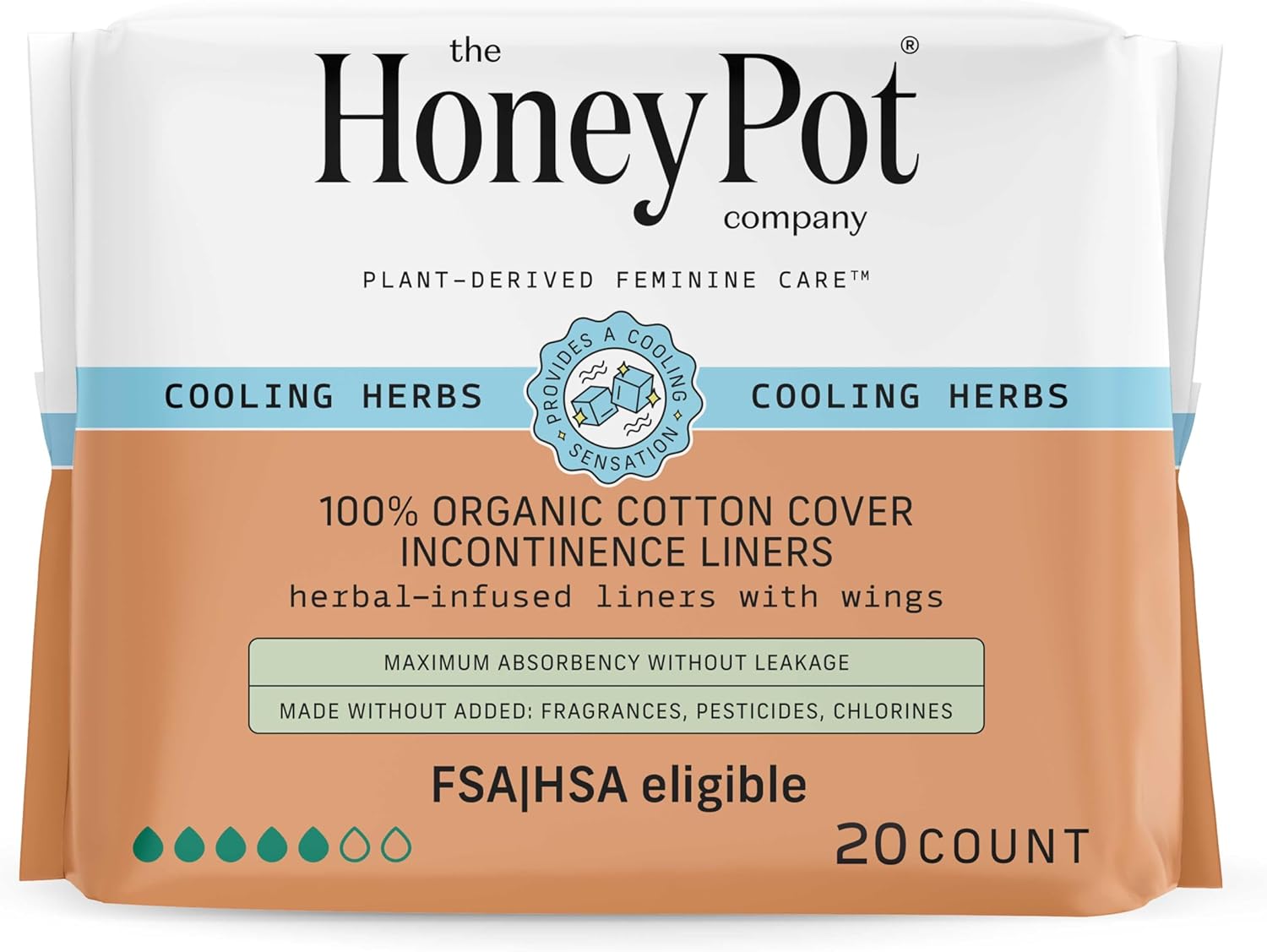 The Honey Pot Company - Herbal Panty Liners for Women - Organic Incontinence w/Wings - Infused w/Essential Oils for Cooling Effect - Postpartum Essentials - Feminine Care - 20ct