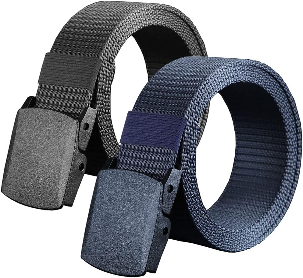 Heshebuy 2 Pieces Nylon Canvas Belt for Men and Women Commuter All-match Automatic Buckle Belt Outdoors, Military Tactical Belt For Leisure Sports