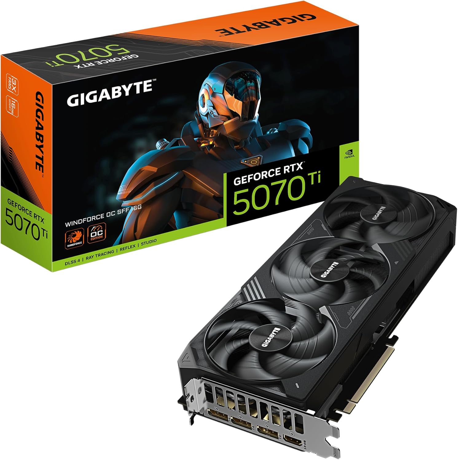 Gigabyte GeForce RTX 5070 Ti WINDFORCE OC SFF 16G Graphics Card - 16GB GDDR7, 256bit, PCI-E 5.0, 2497 MHz Core Clock, 3 x DP 2.1a, 1 x HDMI 2.1b, NVIDIA DLSS 4, GV-N507TWF3OC-16GD