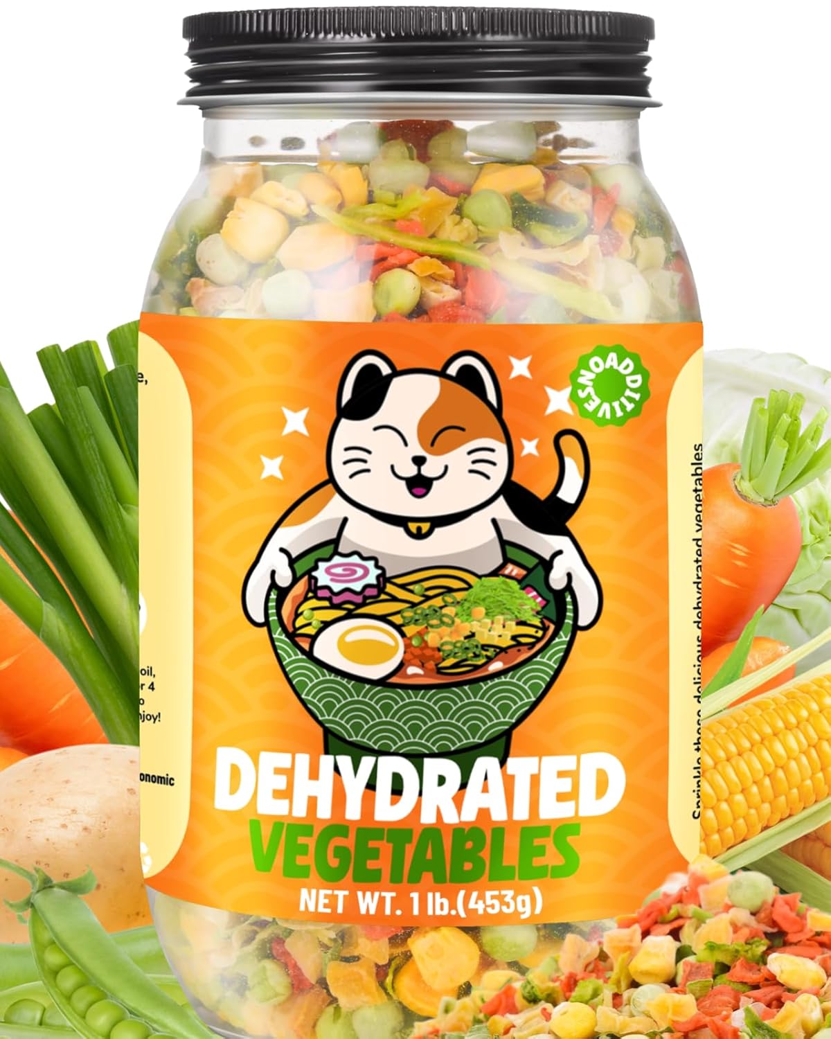 16OZ Dehydrated Freeze Dried Vegetables - 100% Natural Large Packaging Ramen Toppings, 6 Mixed Vegetable Flakes, No Gluten & No Allergen, Dry Veggie for Cooking, Camping, Emergency Supply