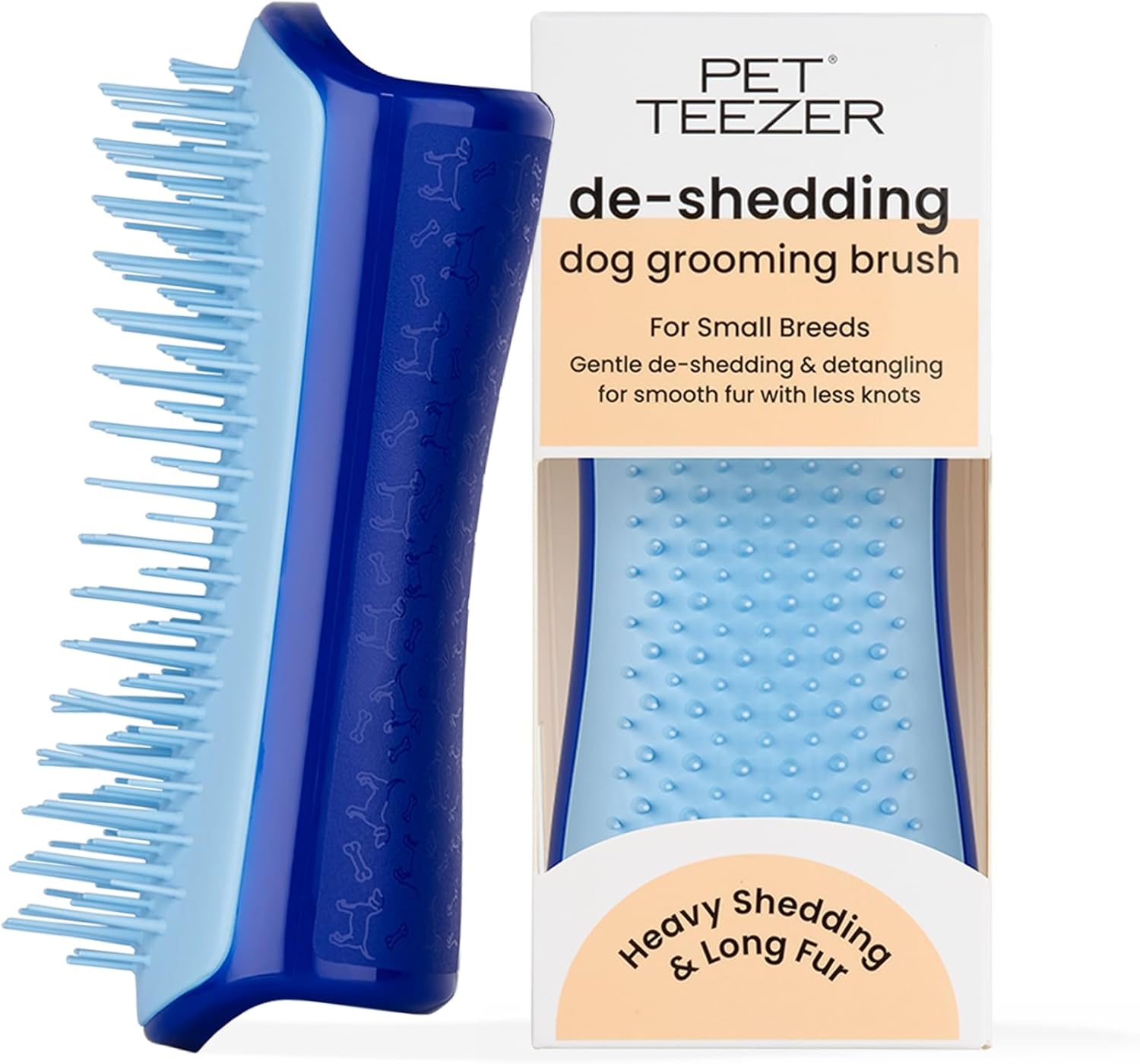 Tangle Teezer | Pet Teezer | Dual-Tier De-Shedding & Grooming Brush for Dogs | Small | Gentle Polymer Teeth | Ideal for Double-Coated Breeds | Ergonomic & Easy Clean | Navy & Sky Blue