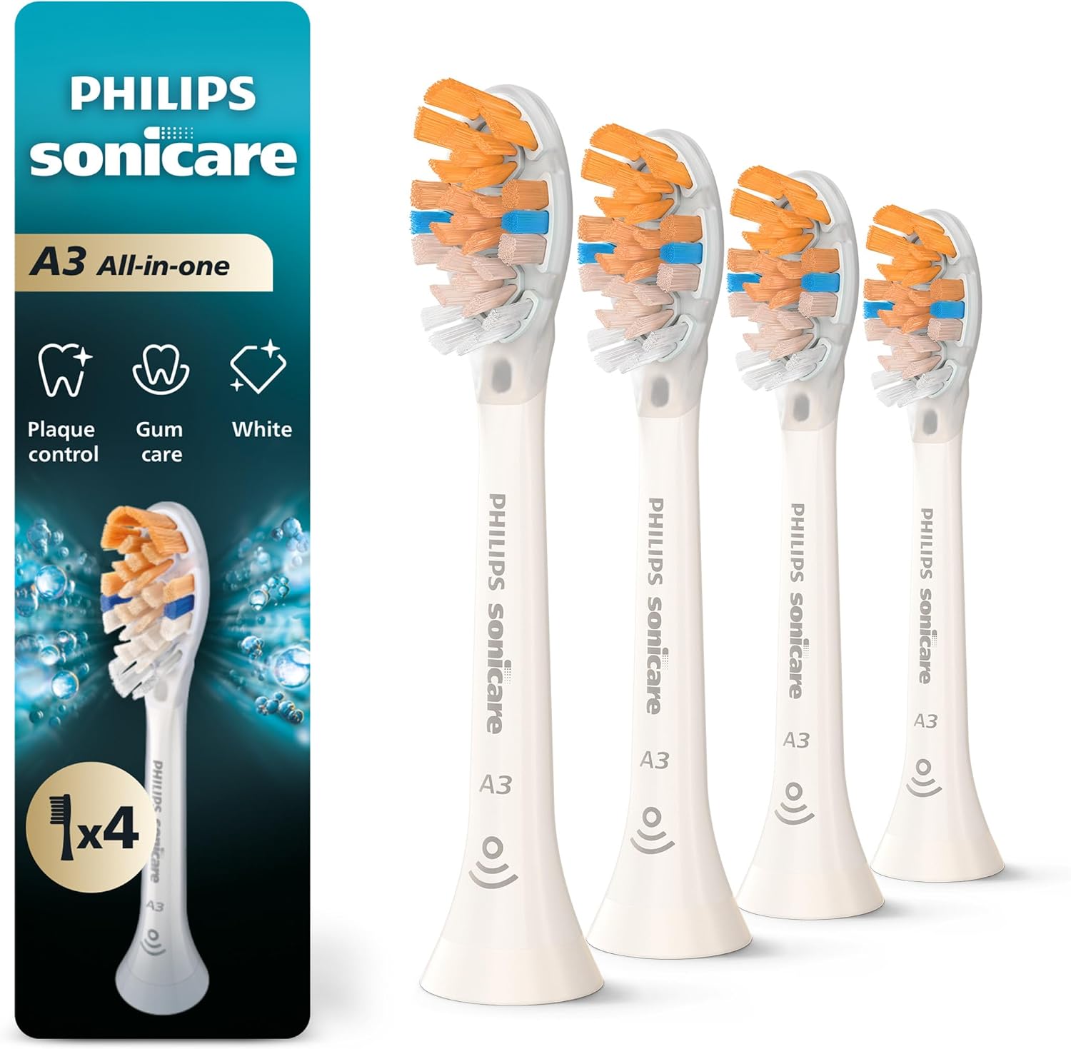 Philips Sonicare A3 All-in-One Brush Heads, 4-Pack, 1 Year Supply, White