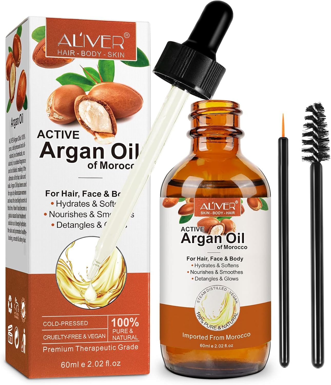Argan Oil, 100% Pure Moroccan Argan Oil for Hair, Treatment For Damaged Hair & Dry Skin,Cold Pressed Oil For Hair, Beard, Nails and Skin