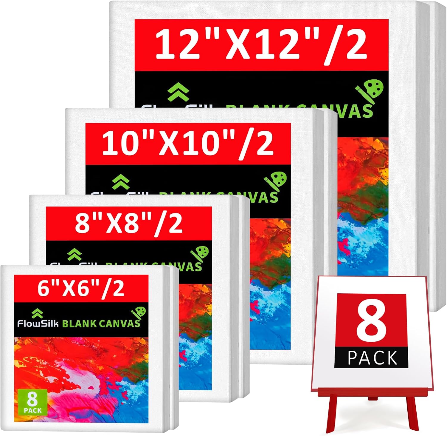 Blank Canvas Boards for Painting, Set of 8 Art Square Canvas Frame Panels, Board Stretcher Academy Acrylic Oil Water Painting, Stretched Wooden Frames, 100% Cotton, Canvases for Kids & Artist