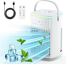 Portable Air Conditioners Fan,1500ML Dual nozzle Evaporative Mini Air Conditioner with Remote, 3 Wind Speed & 7 LED Light, Mobile personal Cooling fan for Room/Office(White)
