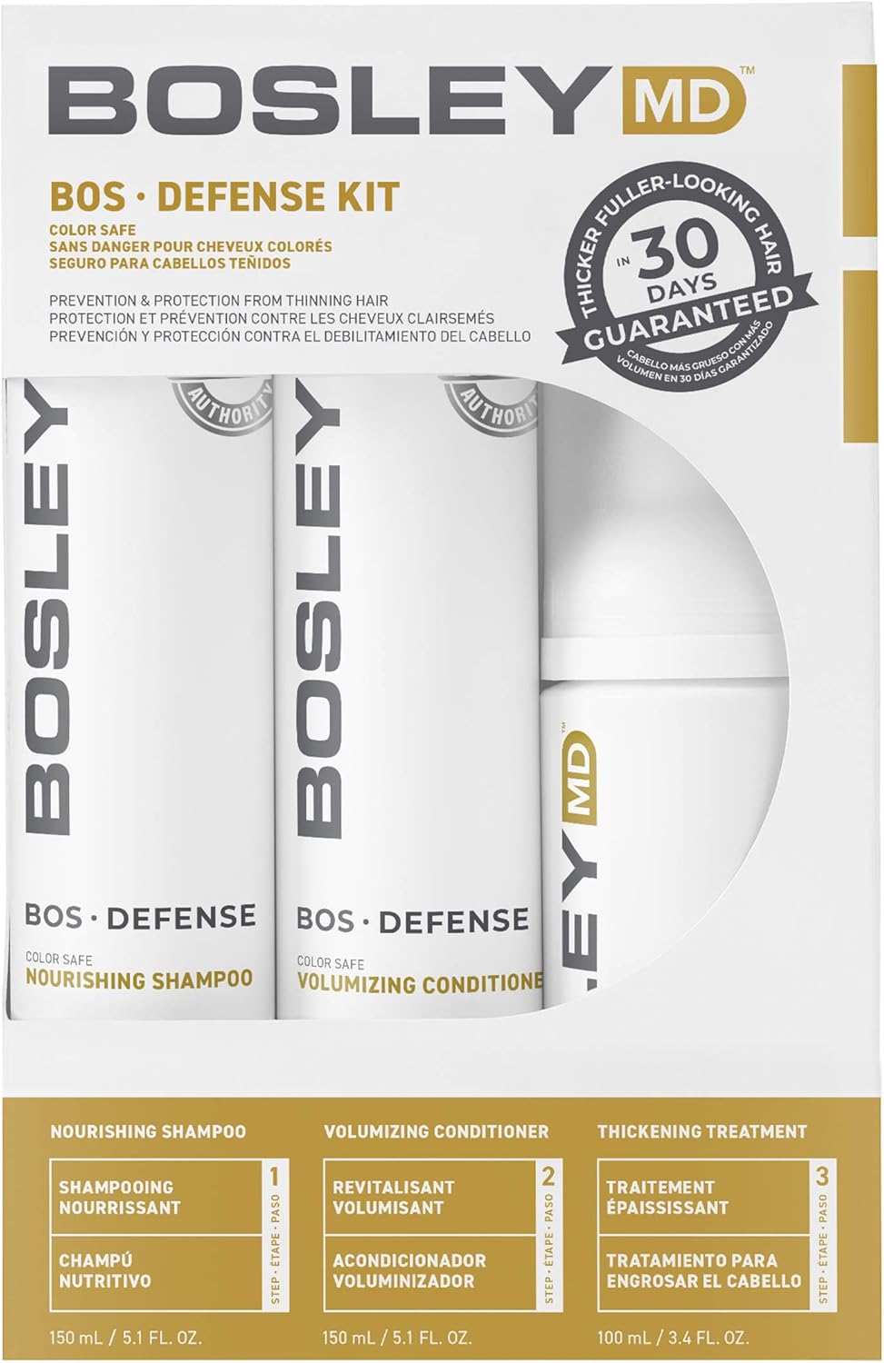 BosleyMD BOSDefense Kit Color Safe Int'l - 1x 150nl Shampoo, 1x 150ml Conditioner, 1x 100ml Thickening Treatment