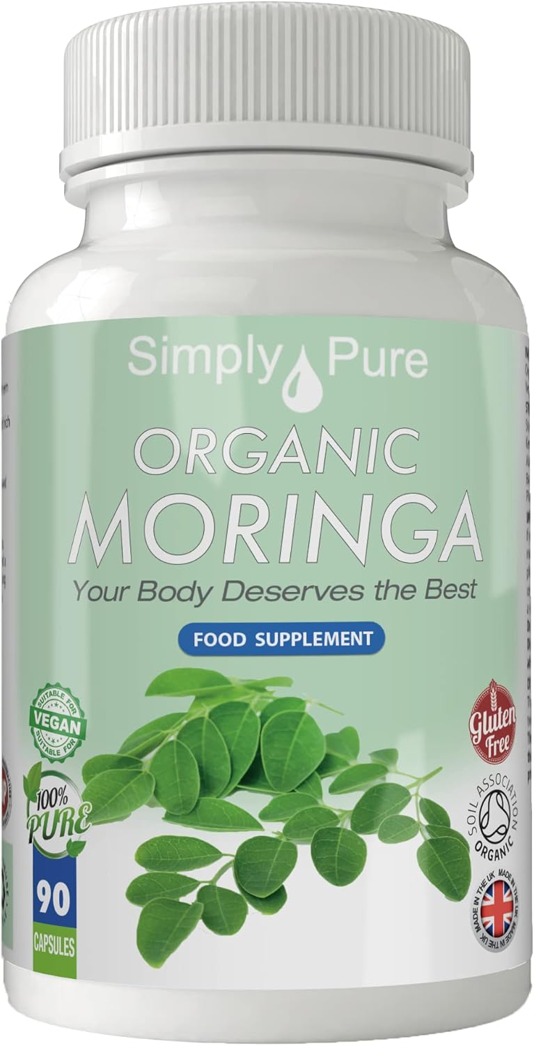 Simply Pure Organic Moringa Oleifera for Heart Health | 500mg Capsules x 90 | 100% Pure Soil Association Certified | Gluten Free | GM Free | Vegan