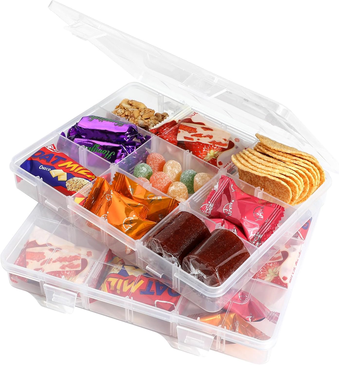 Surflyee 2PCS Snack Box with Compartments, Snack Boxes with 18 Removable Compartments, Craft Boxes with Compartments, Plastic Organizer Container with Adjustable Dividers for Snack, Bead, Screw, Nut