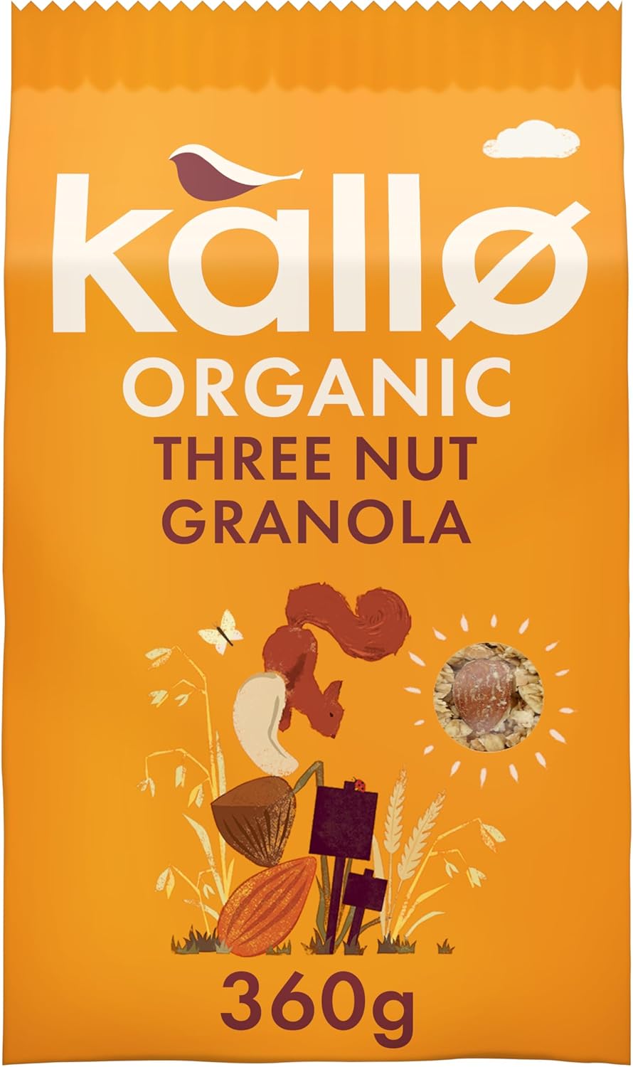 Kallo Organic Three Nut Crunch Granola, 360g – High-Fibre, Wholegrain Breakfast with Hazelnuts, Almonds & Cashews