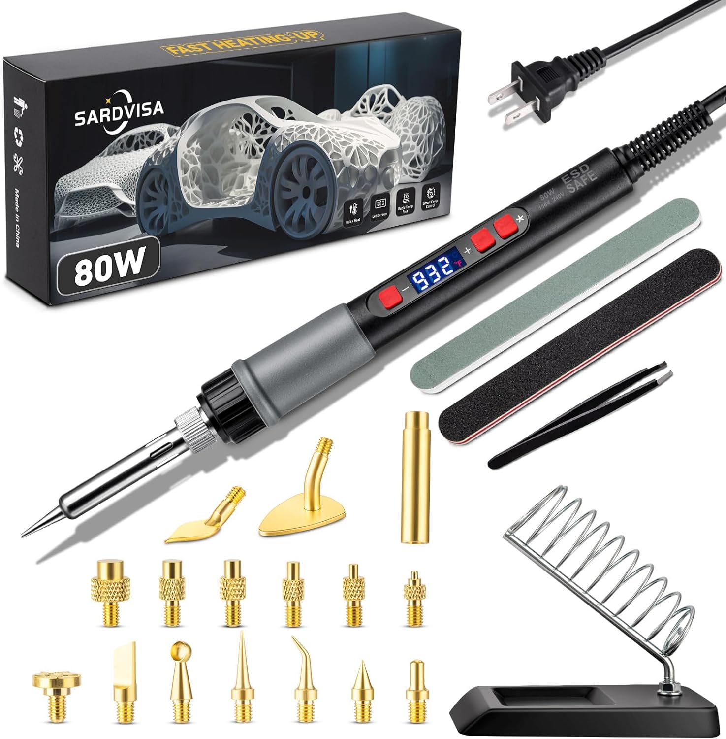 21-in-1 3D Printer Smoothing Tool Kit, 80W LCD Digital Adjustable Temperature Soldering Welding Iron Kit with Insert Brass Heatset Nuts & Soldering Tips, Fast Heating 3D Printing Modify Finishing Tool