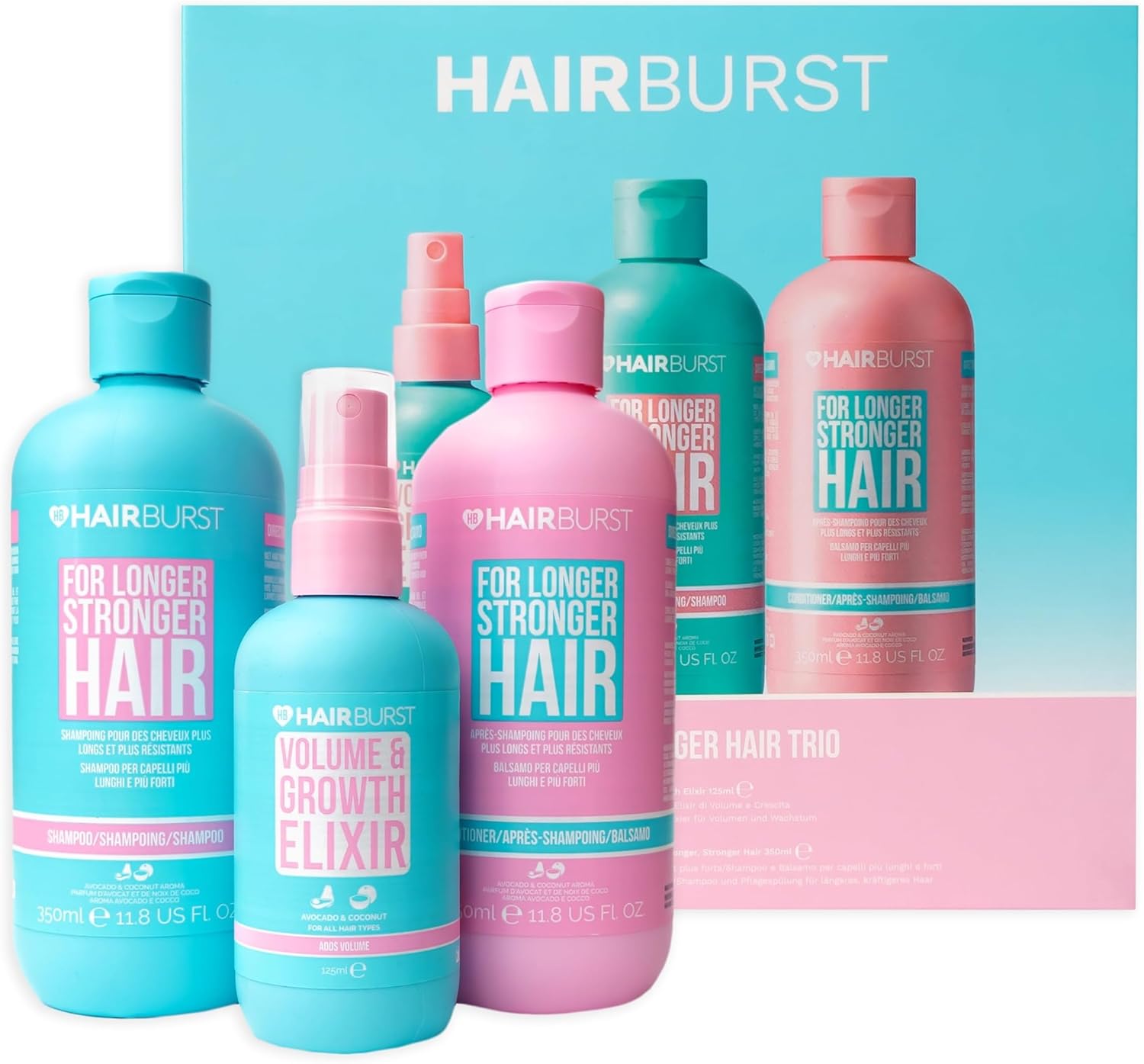 HAIR BURST Volume & Growth Elixir + Shampoo & Conditioner Set for Thicker, Stronger, Longer Hair –Boost Volume, Promote Hair Growth, Protect from Heat Damage – Thickening Treatment for All Hair Types