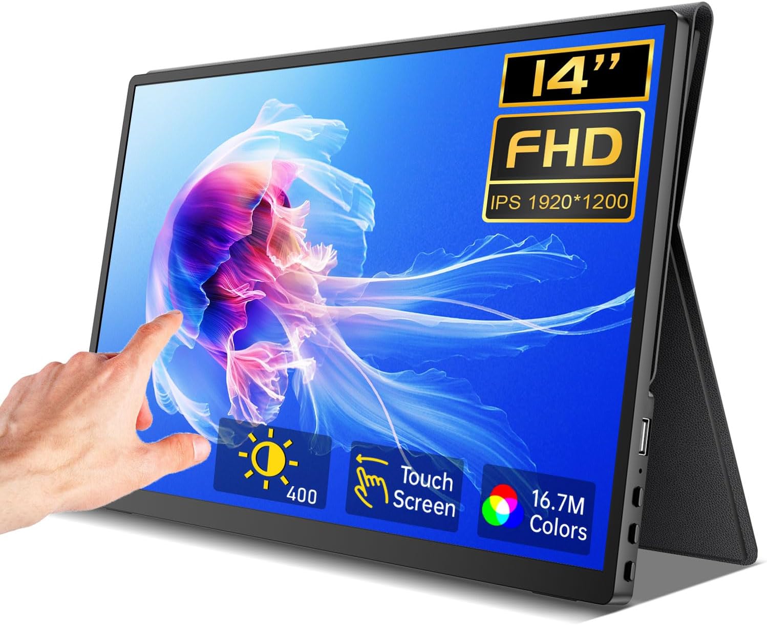 Portable Monitor Touchscreen 14 Inch 1200P Touch Screen Monitor Portable with Protective Sleeve CNC Metal HDMI USB C 100% sRGB Ultra-Slim Travel Monitors for Laptop, PC, Mac, Phone, Switch