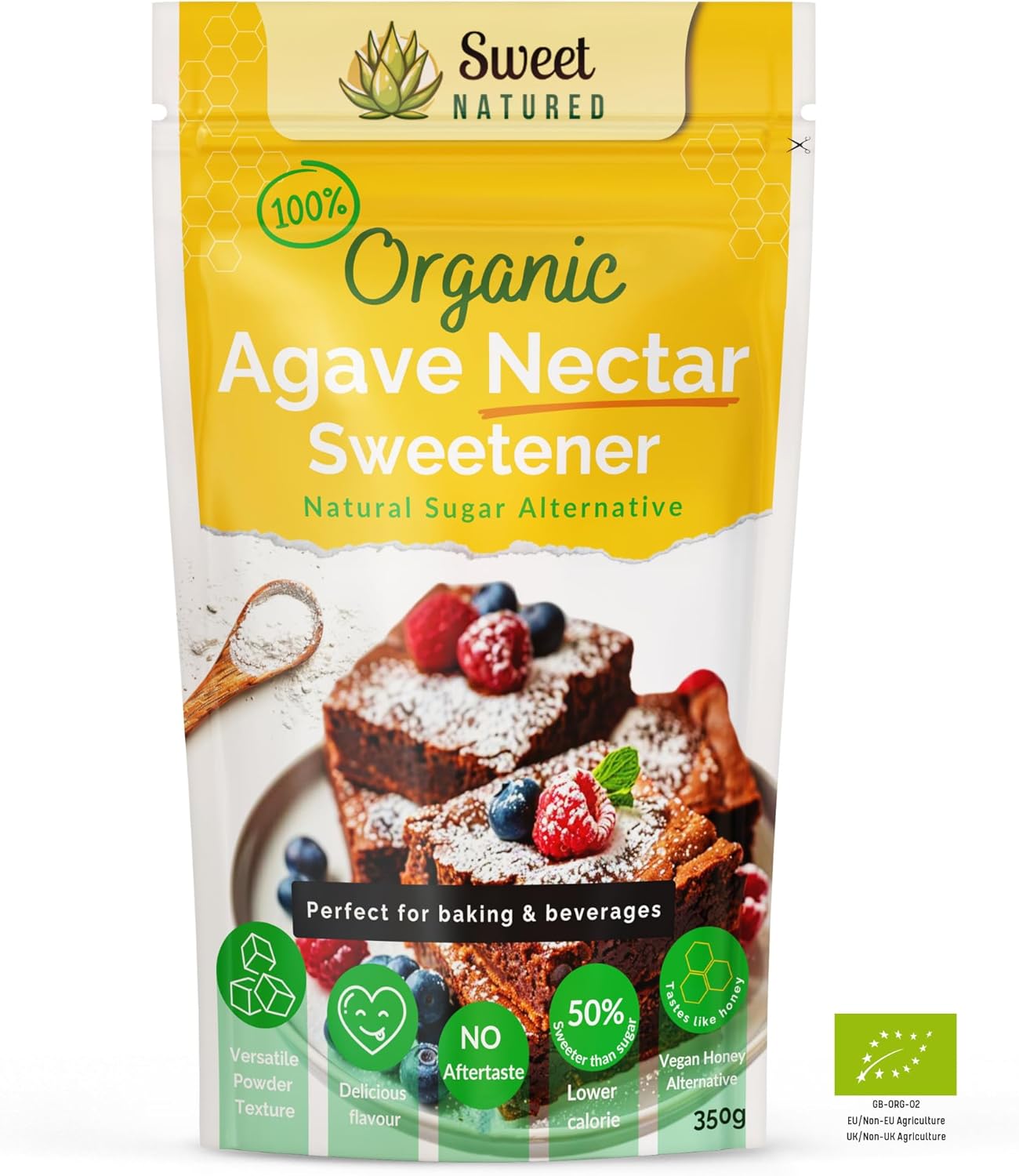 Sweet Natured Organic Agave Nectar Sweetener – 100% Natural, Vegan, and Perfect for Baking, Breakfast & Tea – Powdered Sugar Texture with Honey Taste, 350g