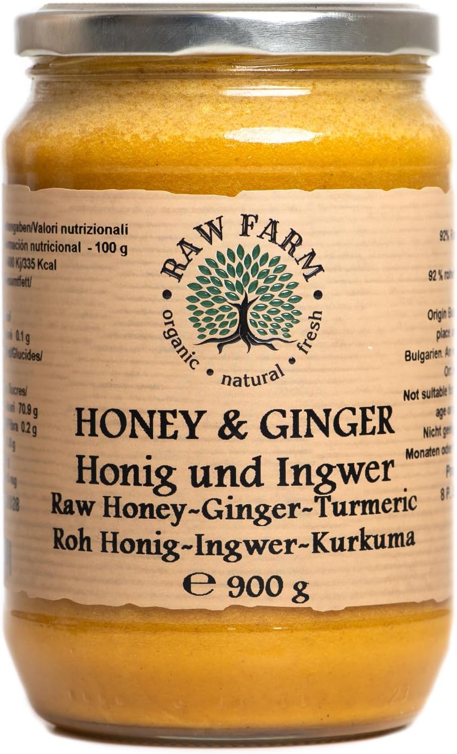 900 g Raw Honey with Ginger & Turmeric, Single Origin, Unfiltered, Unheated and Additive-Free, Natural product by RAW FARM Beekeepers