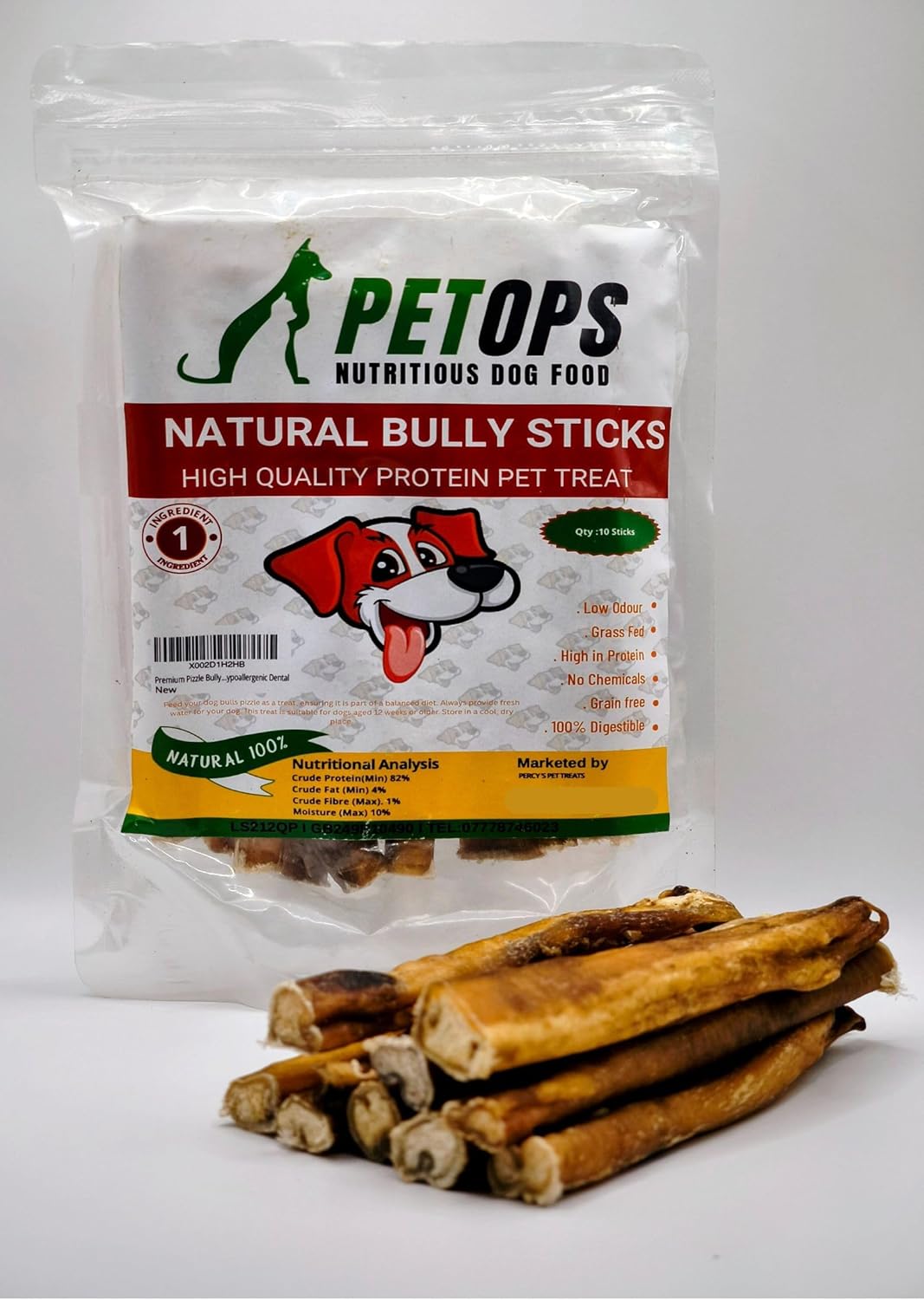 Premium Pizzle Bully Sticks - Large 15cm / 6 Inch Long | Pack of 10 - Low Odour Natural Dog Chews | Grain Free Treat | Hypoallergenic Dental | Bulls Pizzles/High in Protein | Low in Fat