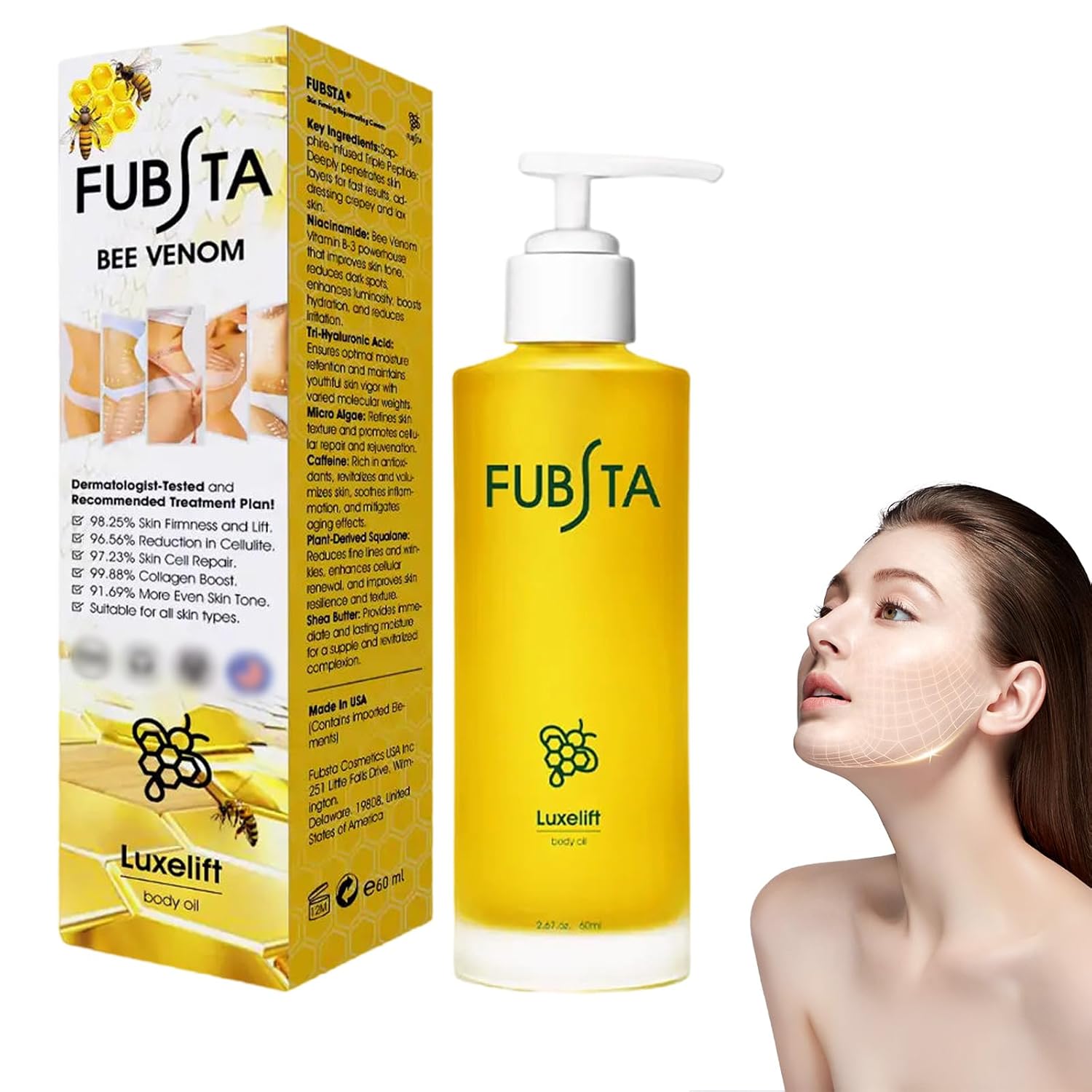 Fubsta Firming & Renewal oil, Skin Firming Oil, Bee Venom Moisturizer Body Oil, for Radiant & Firm Skin Care, Moisturizing, Lifting & Recovery, Restore Skin Elasticity for Full Body Use (1 Bottle)