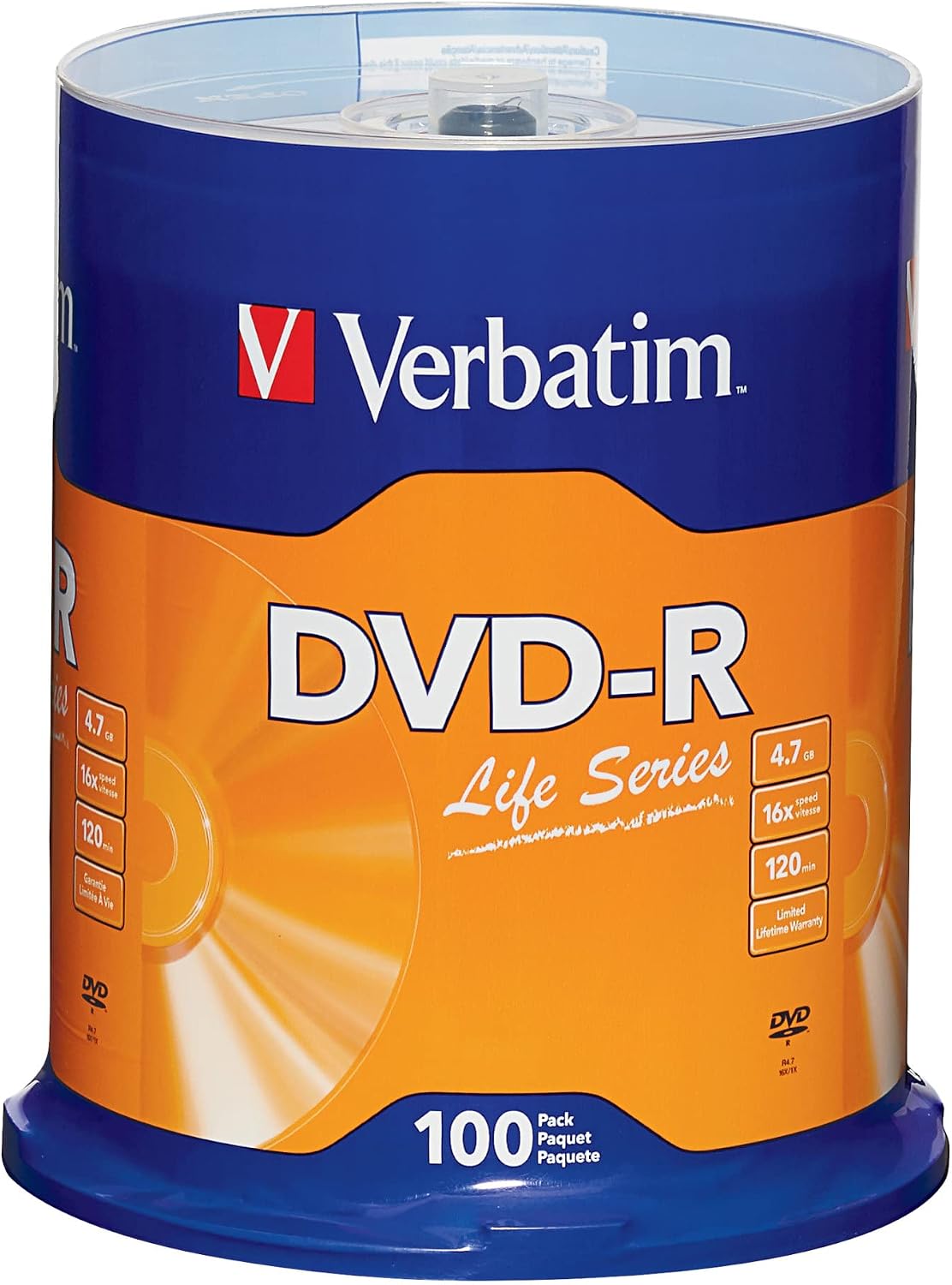 Verbatim® Life Series DVD-R Disc Spindle, Pack of 100