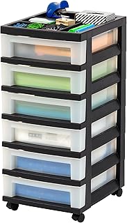 IRIS USA Plastic Drawer Storage Organizer Rolling Cart, with Wheels Casters, 6-Drawers, for Classroom Art Craft Supplies Dresser Closet Bathroom Dorm Bedroom Laundry Room, Black/Pearl