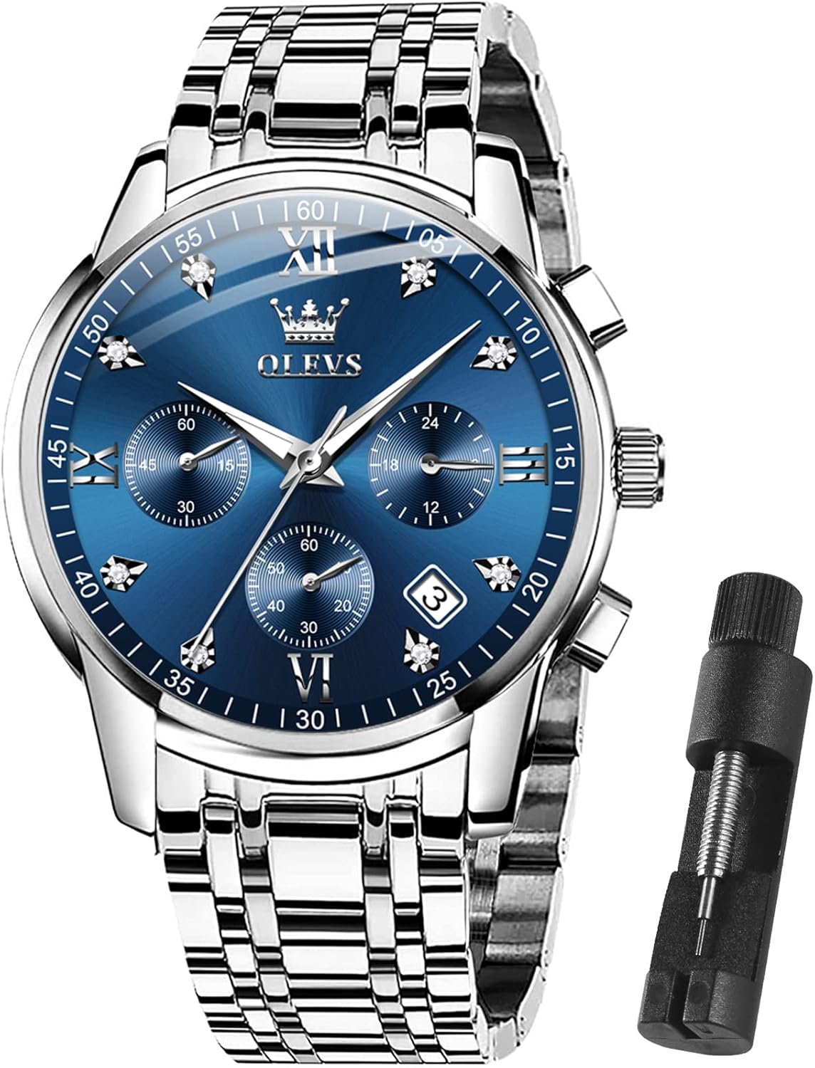 OLEVS Men Multifunction Watch, Multi Dial Waterproof Luminous Chronograph Men's Watch with Date Gift for Men,Stainless Steel Watches for Men,Classic Men Wrist Watch