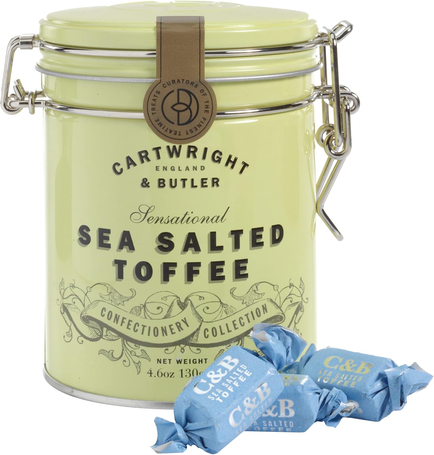 Cartwright & Butler Sea Salted Toffees Tin, Buttery And Chewy Toffee, 130g (Pack Of 1)