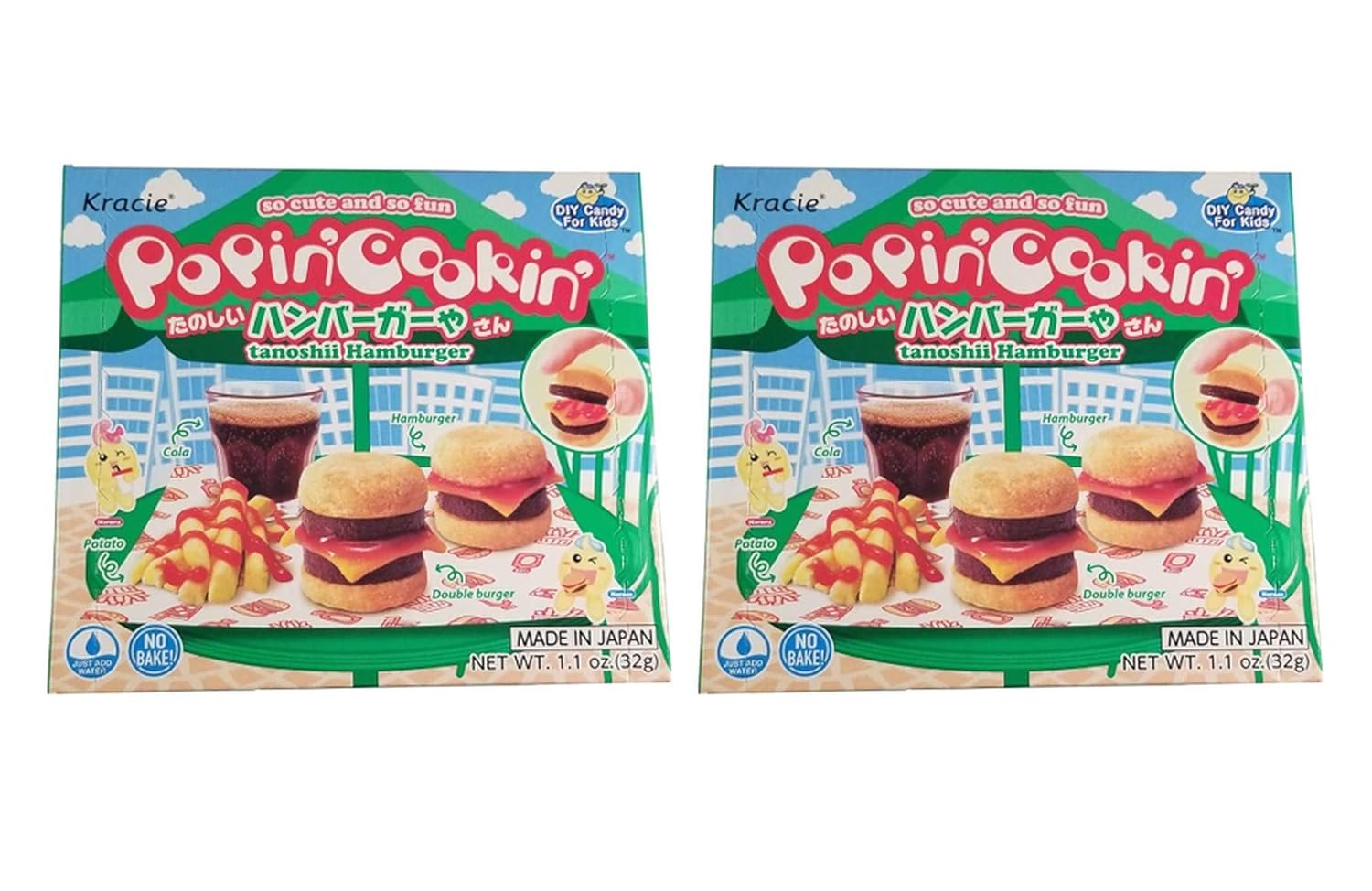 Kracie Popin Cookin Tanoshii Hamburger DIY Candy (2 Pack, Total of 2.2oz)