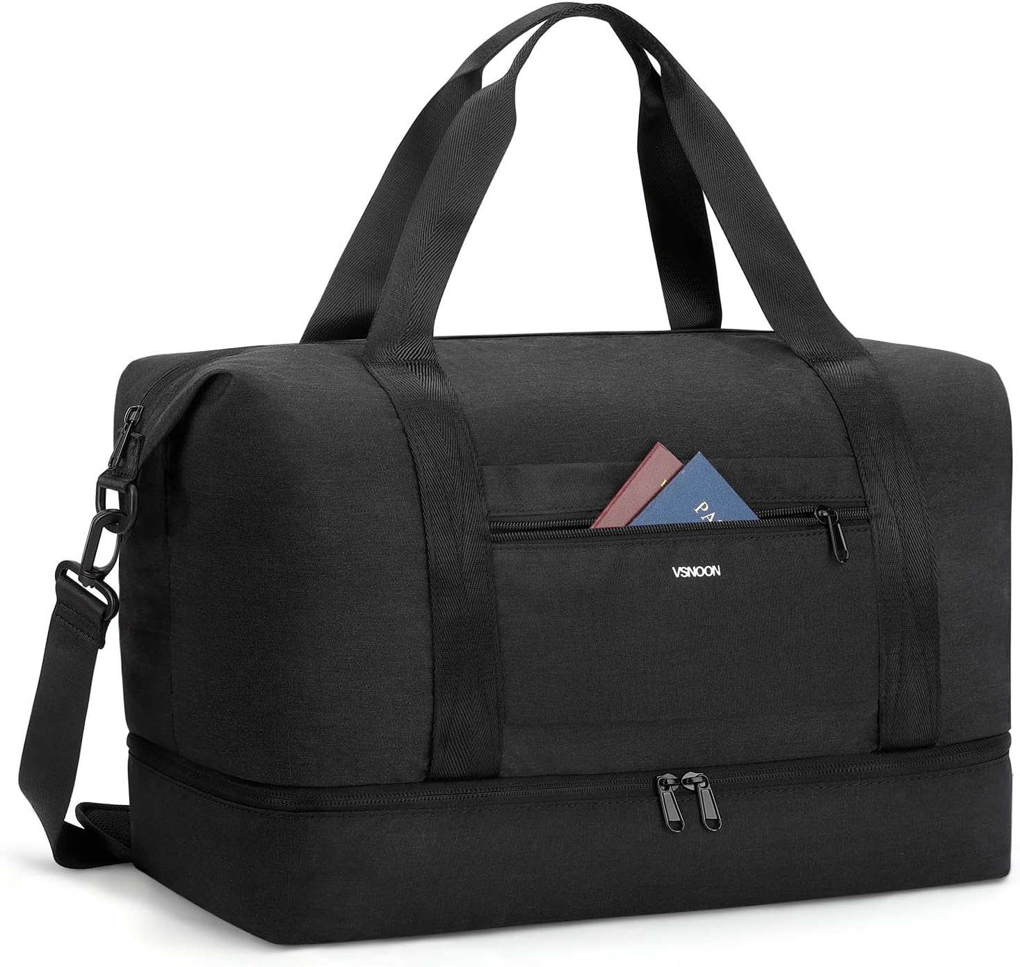 VSNOON for New Ryanair Cabin Bags 40x30x20, 24L Foldable Travel Bag with Shoes Compartment, Water-Resistant Hand Luggage Holdall Gym Bag for Weekender Overnight Flight Hospital Sports, Black