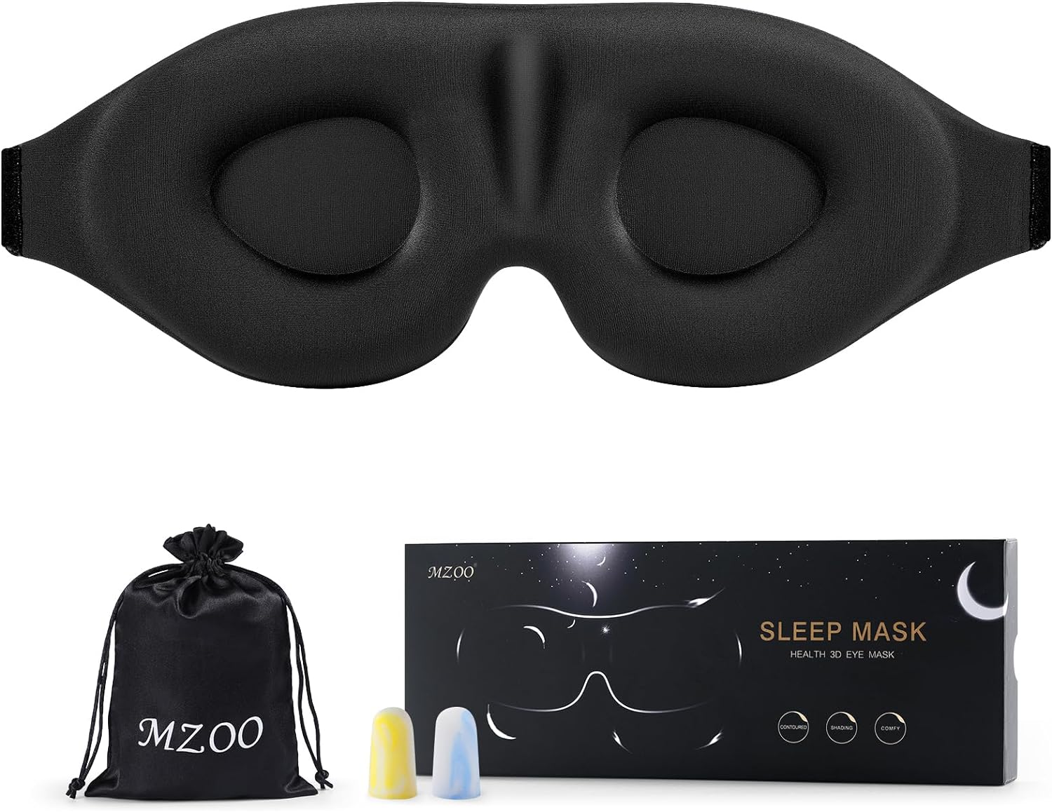 MZOO Sleep Eye Mask for Men Women, Zero Eye Pressure 3D Sleeping Mask, Light Blocking Patented Design Night Blindfold, Soft Eye Shade Cover for Travel, Black