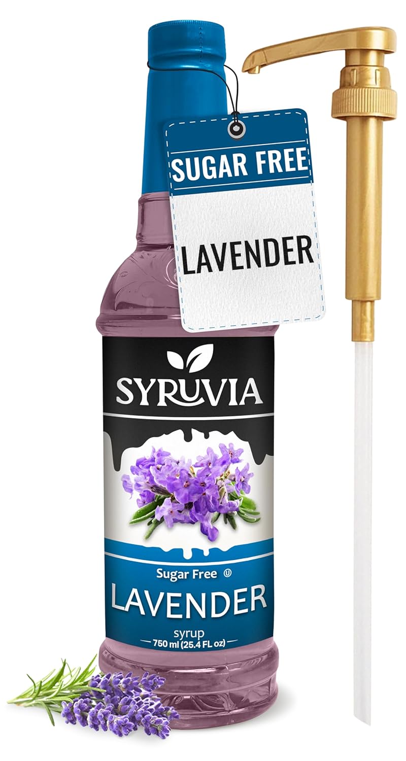 Syruvia Sugar Free Coffee Syrup, Lavender Flavored Syrup for Drinks, Lattes, and Desserts – 25.4 fl oz, With Pump