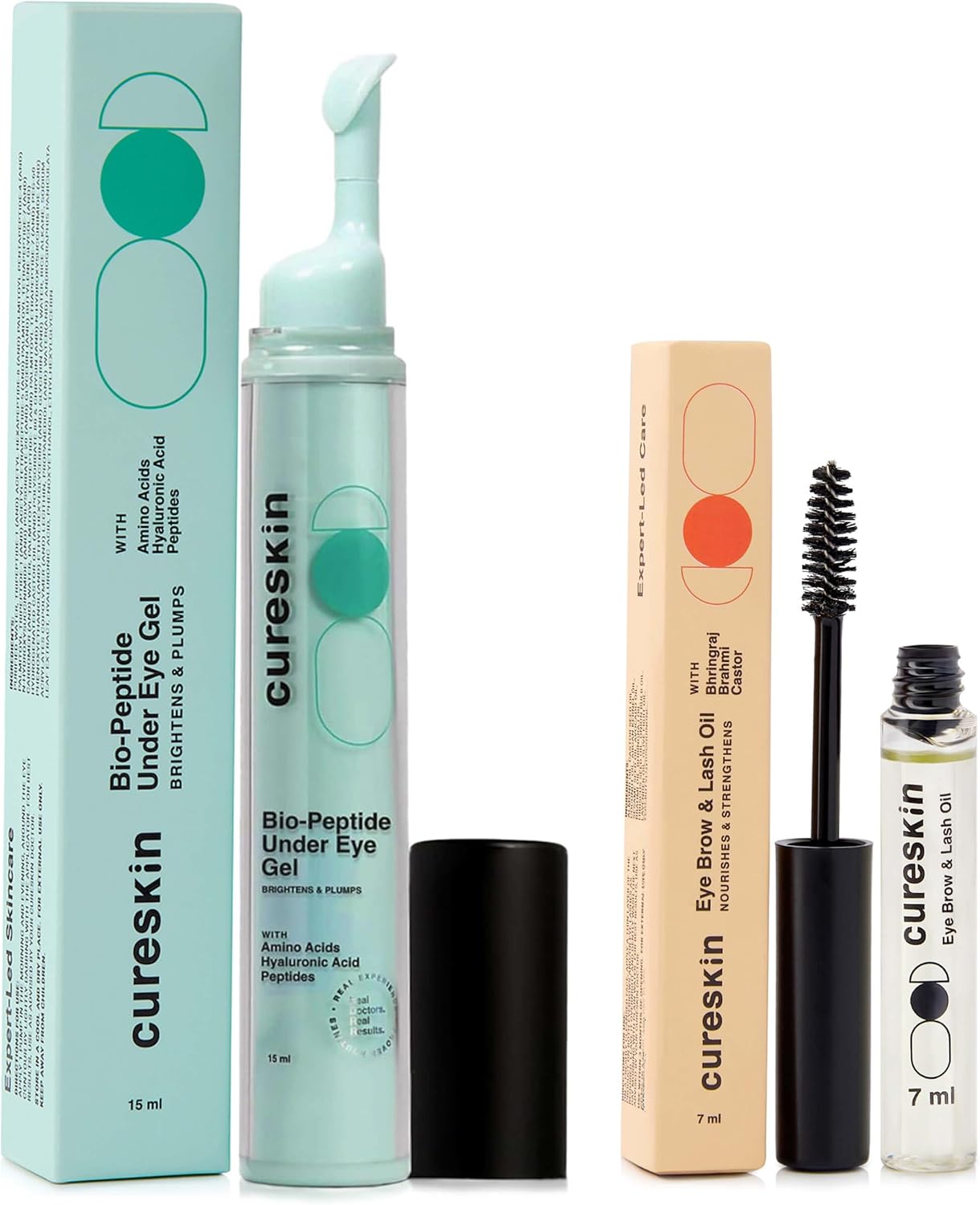 Cureskin Eye Care Combo | Eye Brow & Lash Oil | Bio-Peptide Under Eye Gel to Reduce Dark Circles | Eyelash Growth Serum | Under Eye Cream for Dark Circles for Women and Men