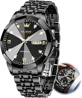 OLEVS Watch for Men Automatic Classic Mechanical Watch Diamond Mirror Stainless Steel Dress Casual Waterproof Day/Date Calendar