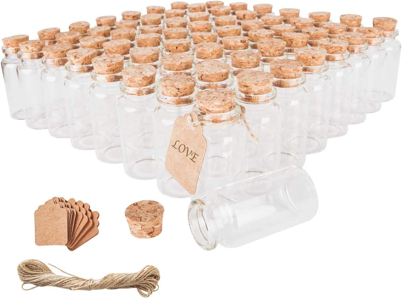 64PCS 30ml Cork Stoppers Glass Bottles, Small Jars With Personalized Label Tags and String, Mini Bottles Of Candy, Wedding Favors For Guests, Set of 64