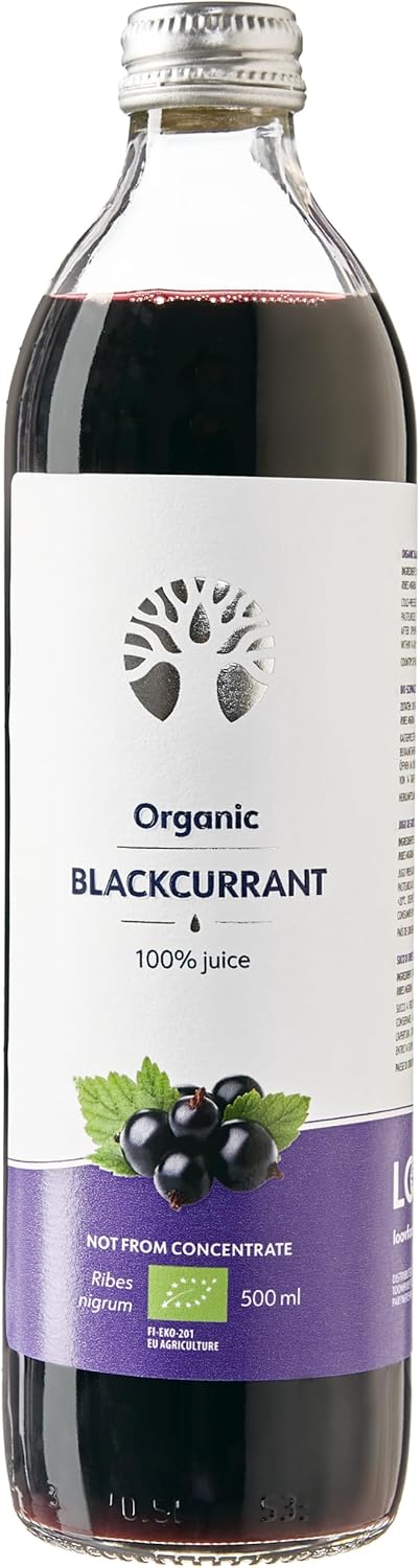 LOOV Organic Blackcurrant Juice, 500 ml, Cold-Pressed from Fresh Blackcurrants, Not from Concentrate, Pure Juice, no Added Sugar, no Water Added, High in Antioxidants and Vitamin C