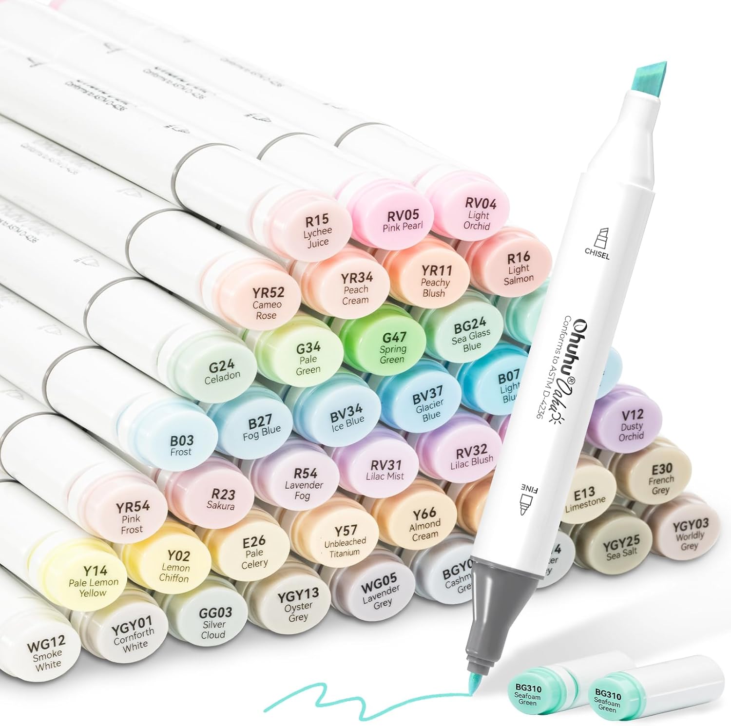 Ohuhu Alcohol Markers 48 Pastel Colors: AP Certificated Double Tipped Art Marker Set for Artists Adults Coloring Illustration - Chisel and Fine Dual Tips - Oahu of Ohuhu Markers - Refillable
