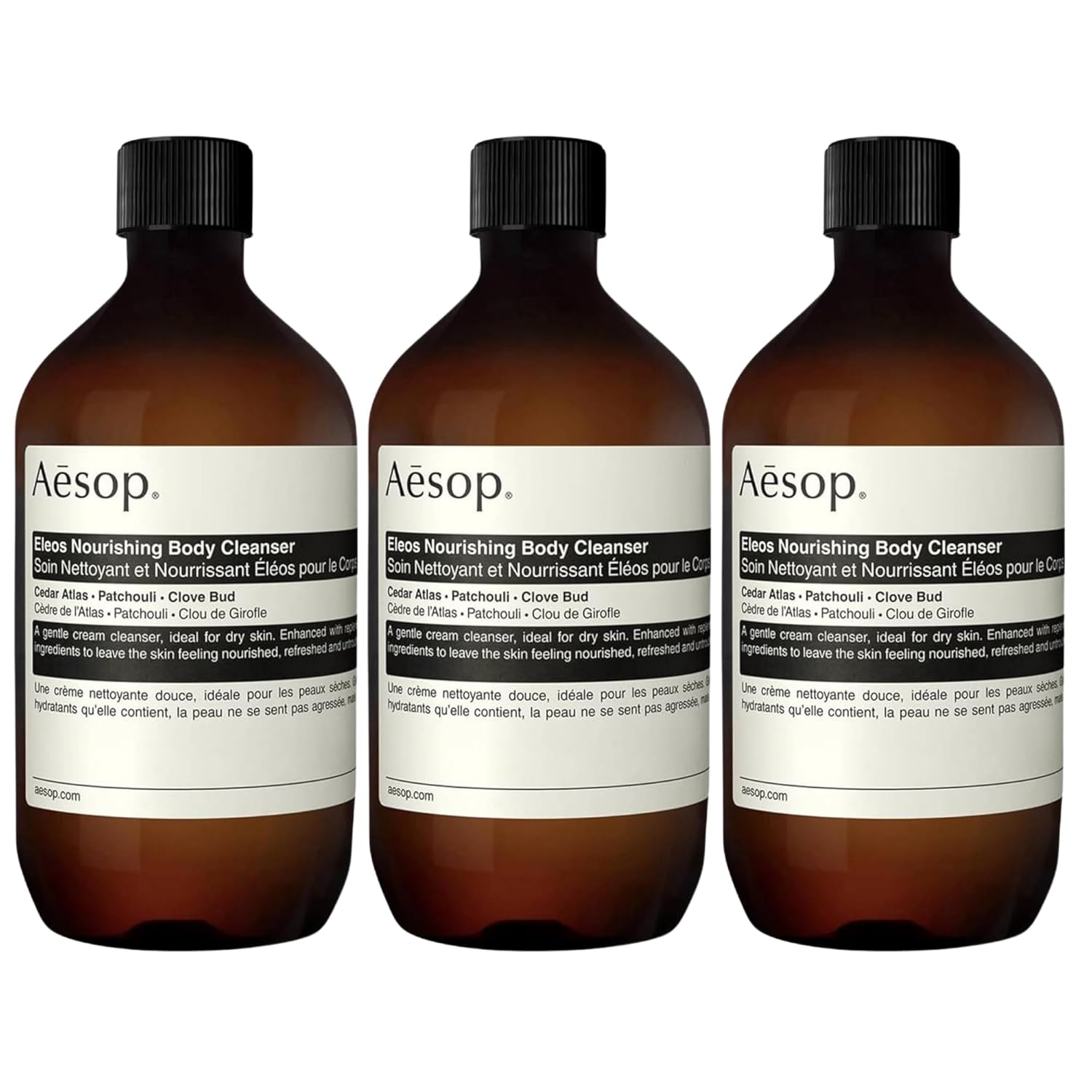 Aesop Eleos Nourishing Body Cleanser Refill | Moisturizing Body Wash for Dry, Dehydrated Skin | Made with Shea Butter & Lavender Oil | 500 mL / 16.9 oz (Pack of 3) Recyclable Bottle