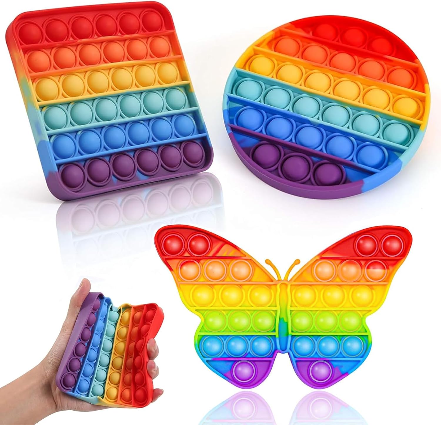 Pop it Fidget Toys, Fidget Toys, Fidget Popper Stress Relief Toys Bubble Rainbow Special Needs Anxiety Toy Autism Special Needs Silicone Stress Reliever (3 pcs)