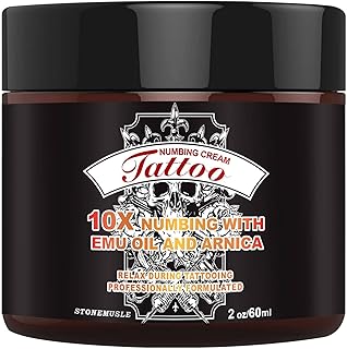 8 Hours Maximum Strength Numbing Cream Tattoo, Painless Tattoo Numbing Cream, Numbing Cream for Tattoos Extra Strength with 10x Numbing, Emu Oil and Arnica - 2oz/ 60ml