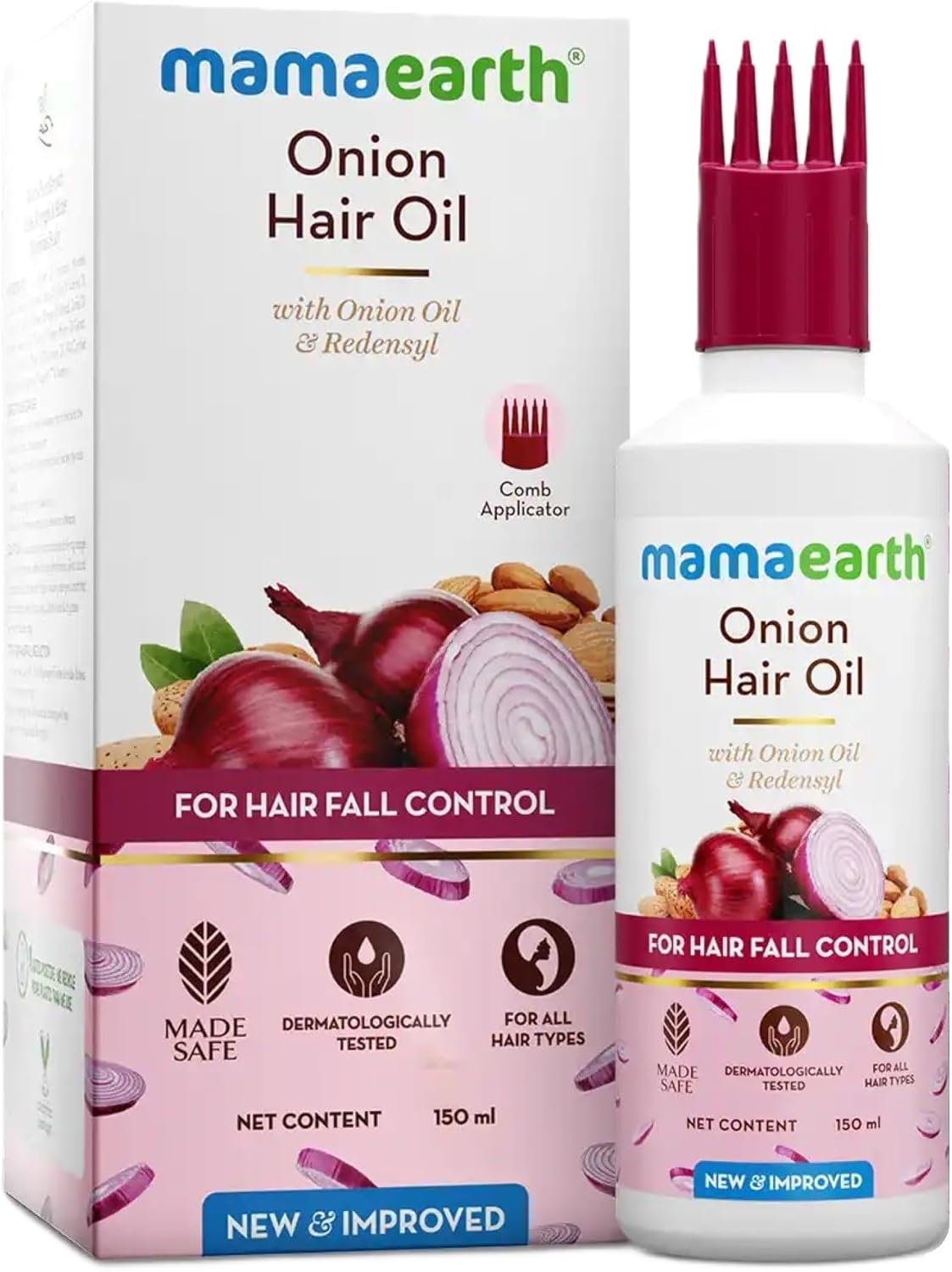 Mamaearth Onion Hair Oil with Redensyl | Controls Hair Fall & Loss | Enhances Hair Growth | Nourishes Dry Scalp & Ends | Lightweight & Fast-Absorbing | 150ml
