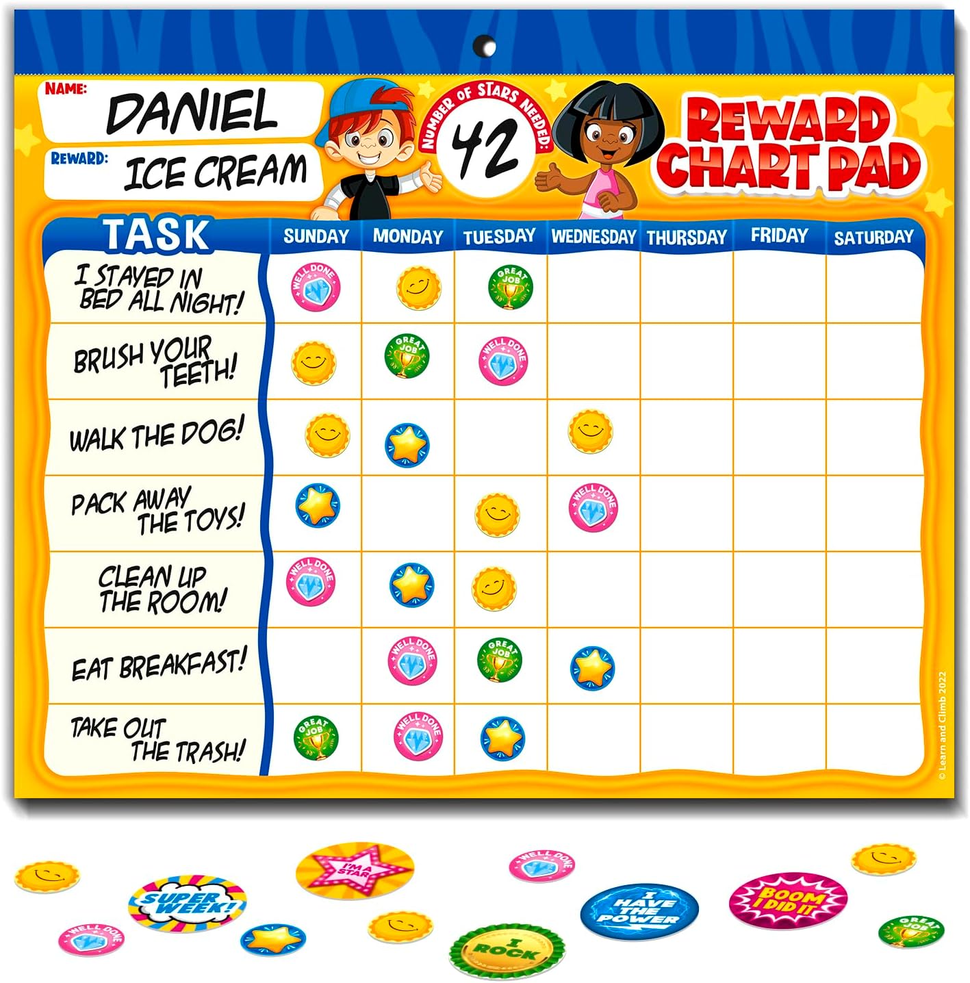 Behavior Reward Chart System - Pad with 26 Chore Charts for Kids, 2800 Stickers to Motivate Responsibility & Good Habits