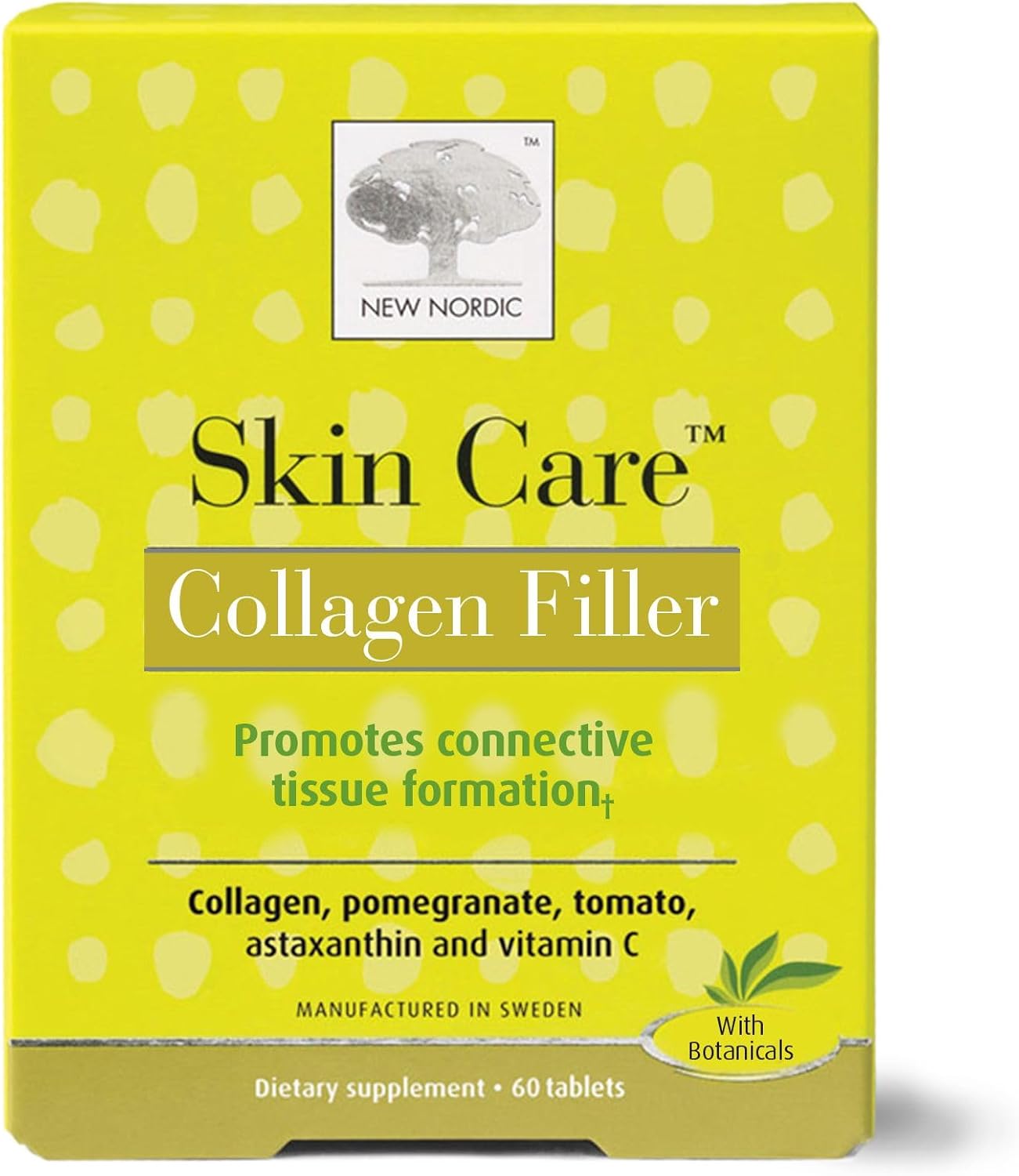 NEW NORDIC Skin Care, Collagen Filler Tablets, Marine Collagen with Vitamin C Supplement for Healthy Looking, Smoother, Plump Skin, 60 Count (Pack of 1)