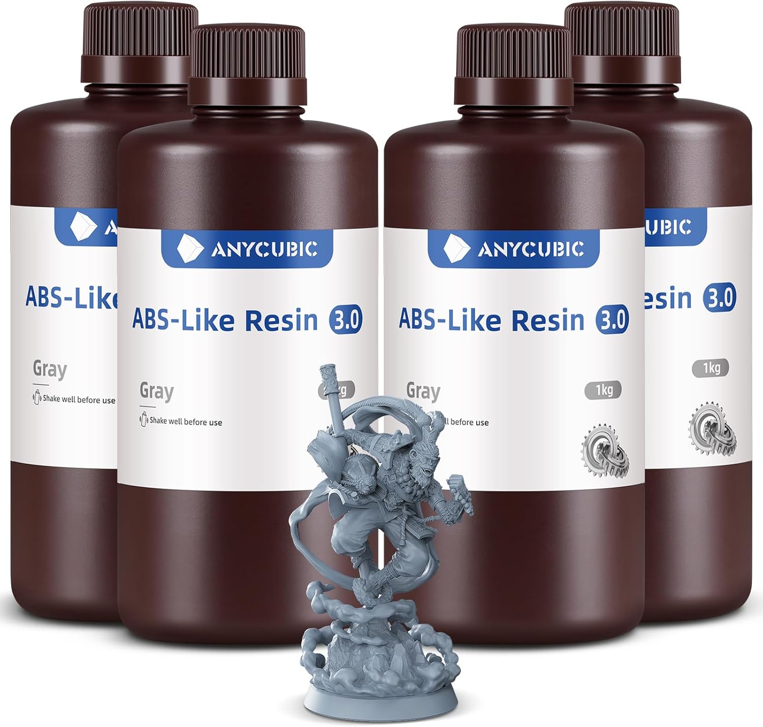 ANYCUBIC ABS-Like Resin 3.0, 3D Printer Resin with Enhanced Strength and Toughness, High Precision and Minimal Shrinkage, Wide Compatibility for All LCD Resin 3D Printers (Grey, 4kg)