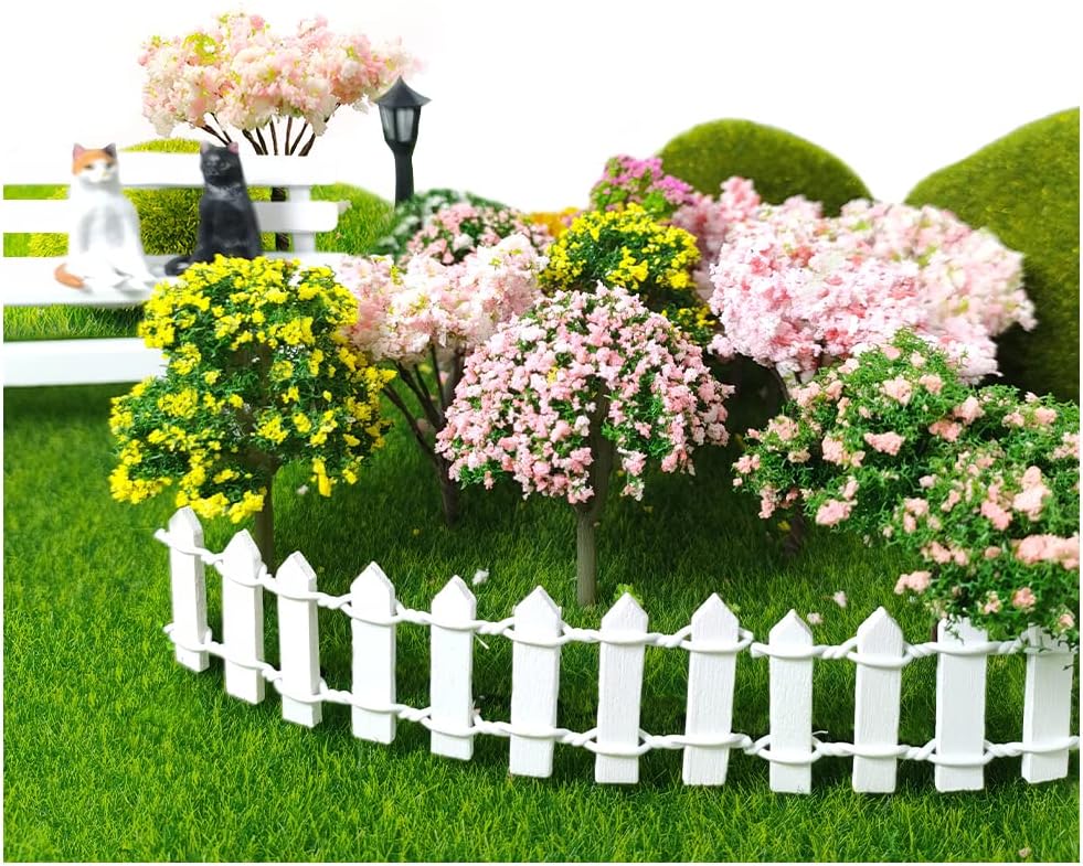 18 Pcs Miniature Flower Trees Fairy Garden Tree Plant Ornament Model Tree Train Scenery Architecture Trees for DIY Crafts,Building Model,Scenery Landscape Natural Green Dollhouse Decor
