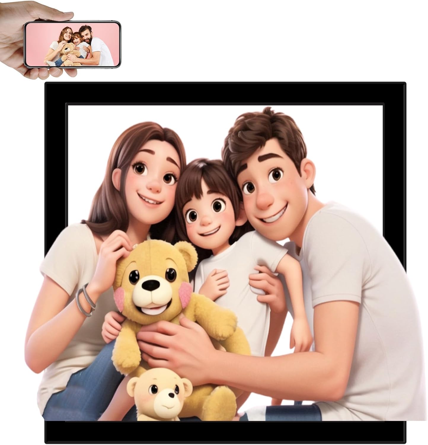 Personalized Cartoon Style 3D Photo Wooden Sign Custom Cartoon Portrait Caricature Picture Frame Gifts For Wedding Family Anniversary Christmas Birthday Couple Wall Decor Art-Square