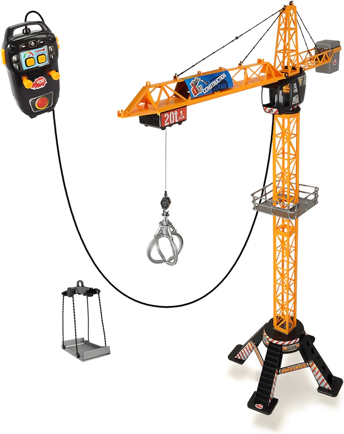 DICKIE TOYS Mighty Construction Crane with Remote Control, 48" inches and 350 Degree Rotation Trolley, for Ages 3 and up