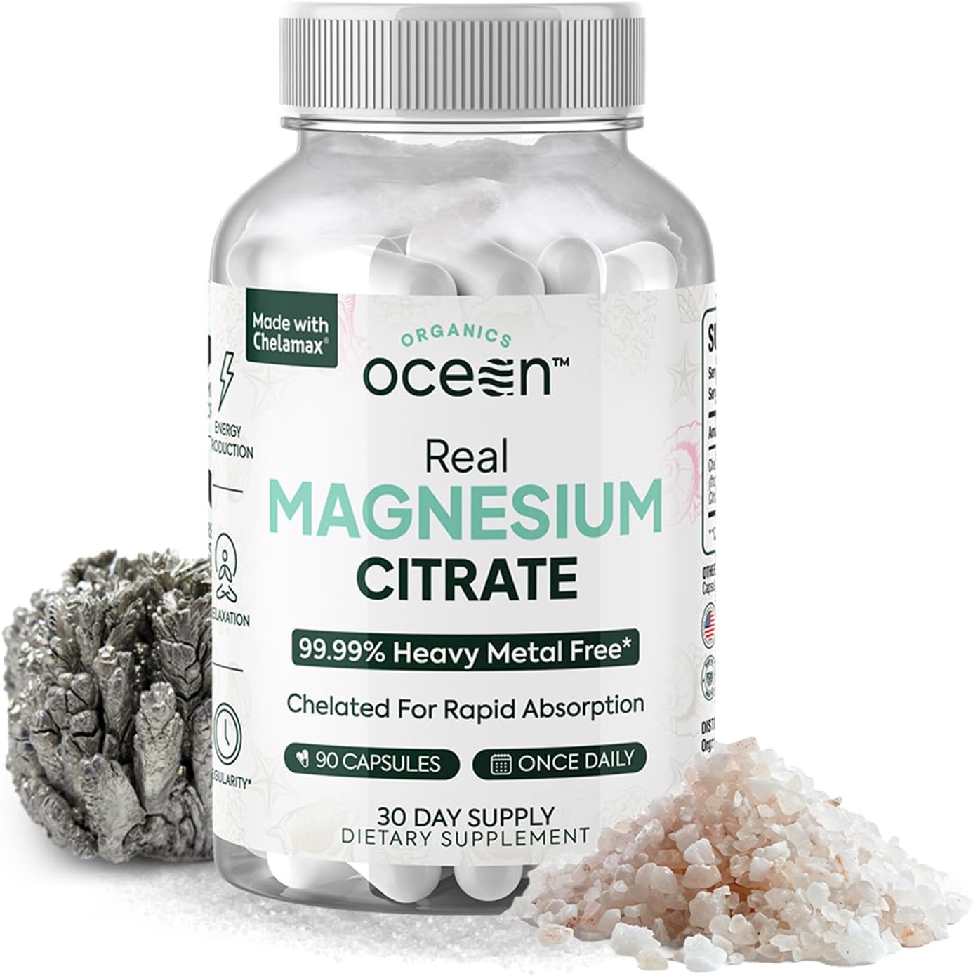 Real Magnesium Citrate - High Absorption Magnesium Supplement - Chelated Magnesium to Support Energy, Relaxation, and Regularity